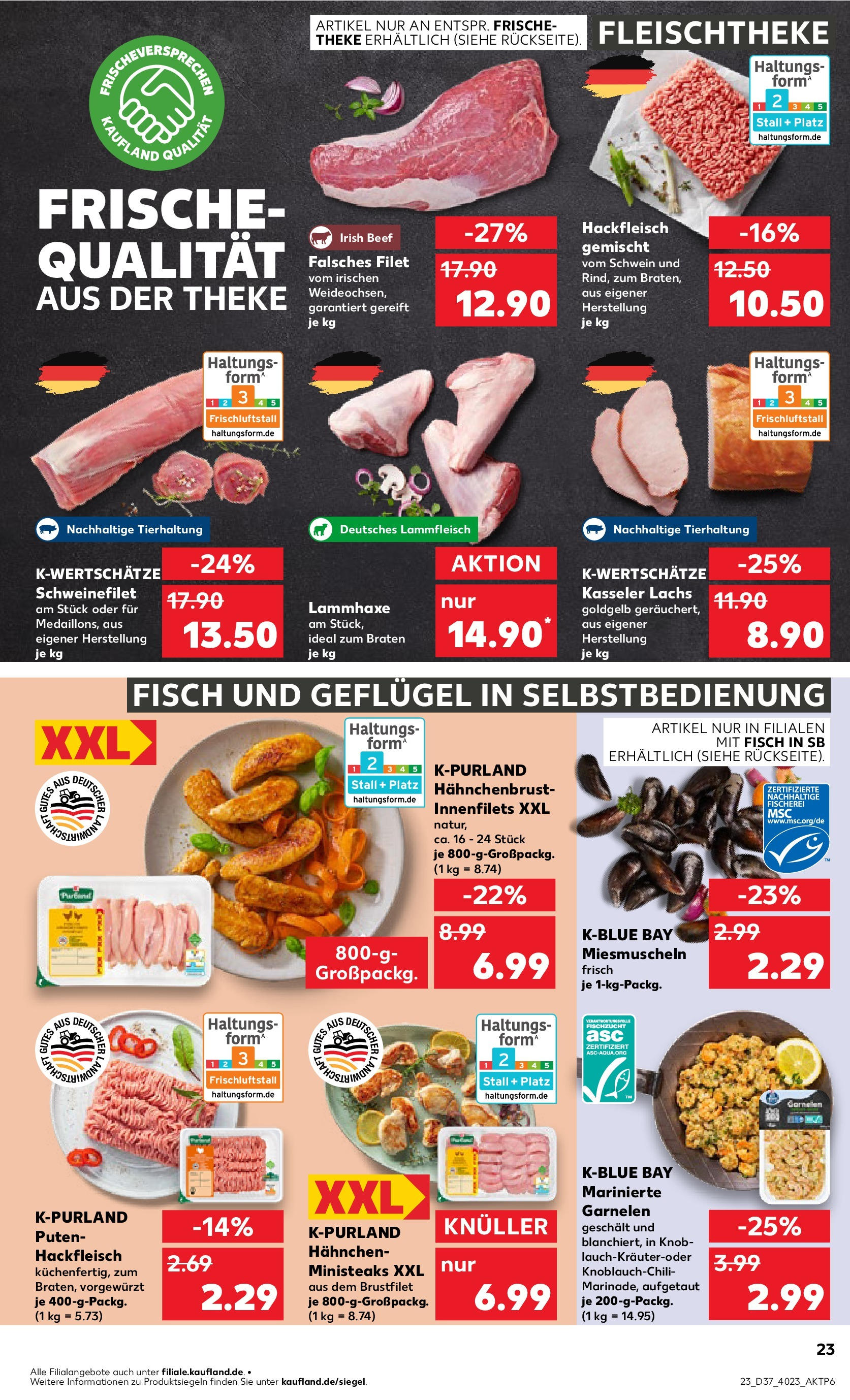 Prospekt Kaufland ab 11.09.2025 » Angebote Online zum Blättern | Seite: 23 | Produkte: Theke, Lachs, Hackfleisch, Hahnchenbrust