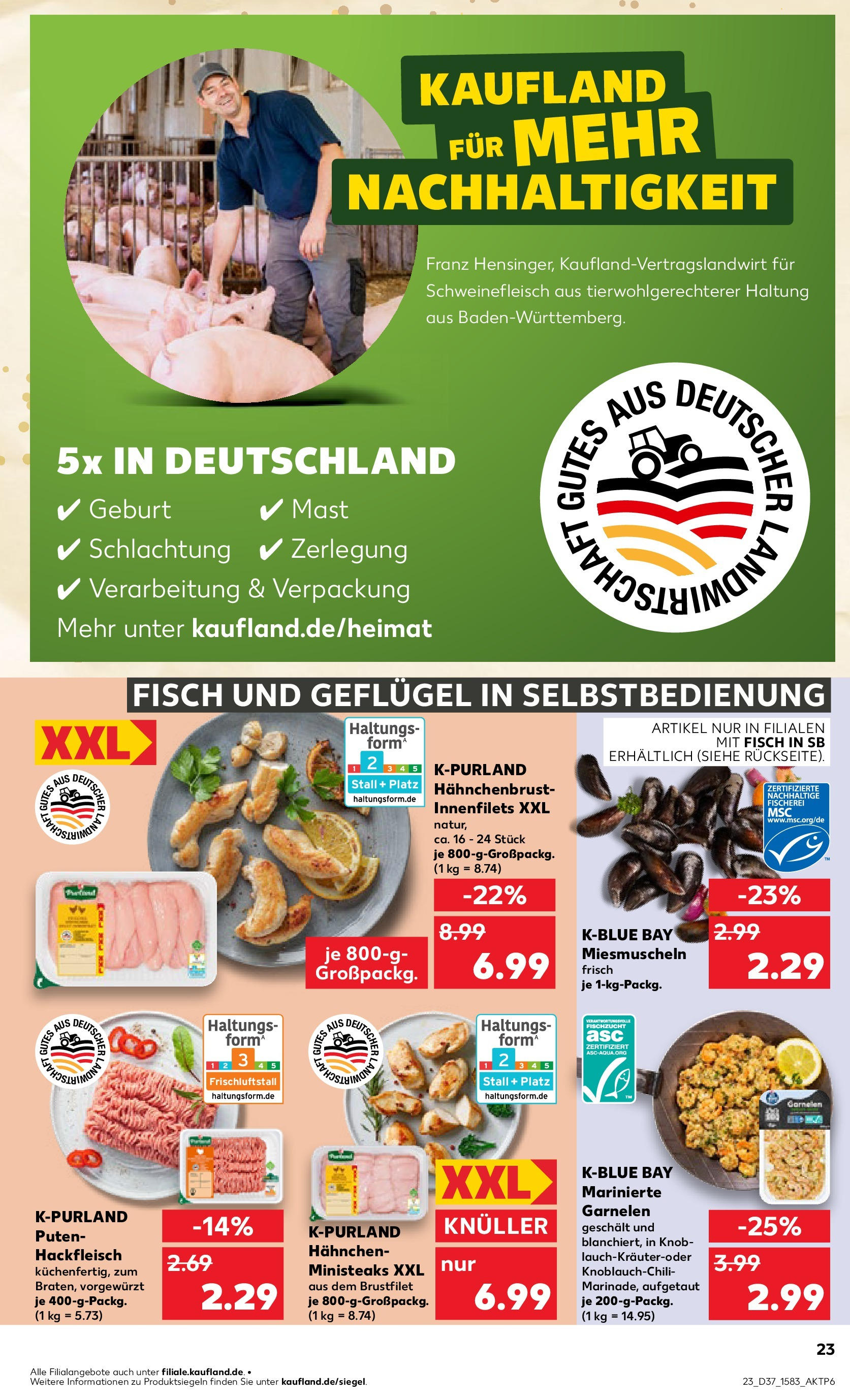 Prospekt Kaufland ab 10.09.2025 » Angebote Online zum Blättern | Seite: 23 | Produkte: Hahnchen, Garnelen, Fisch, Schweinefleisch
