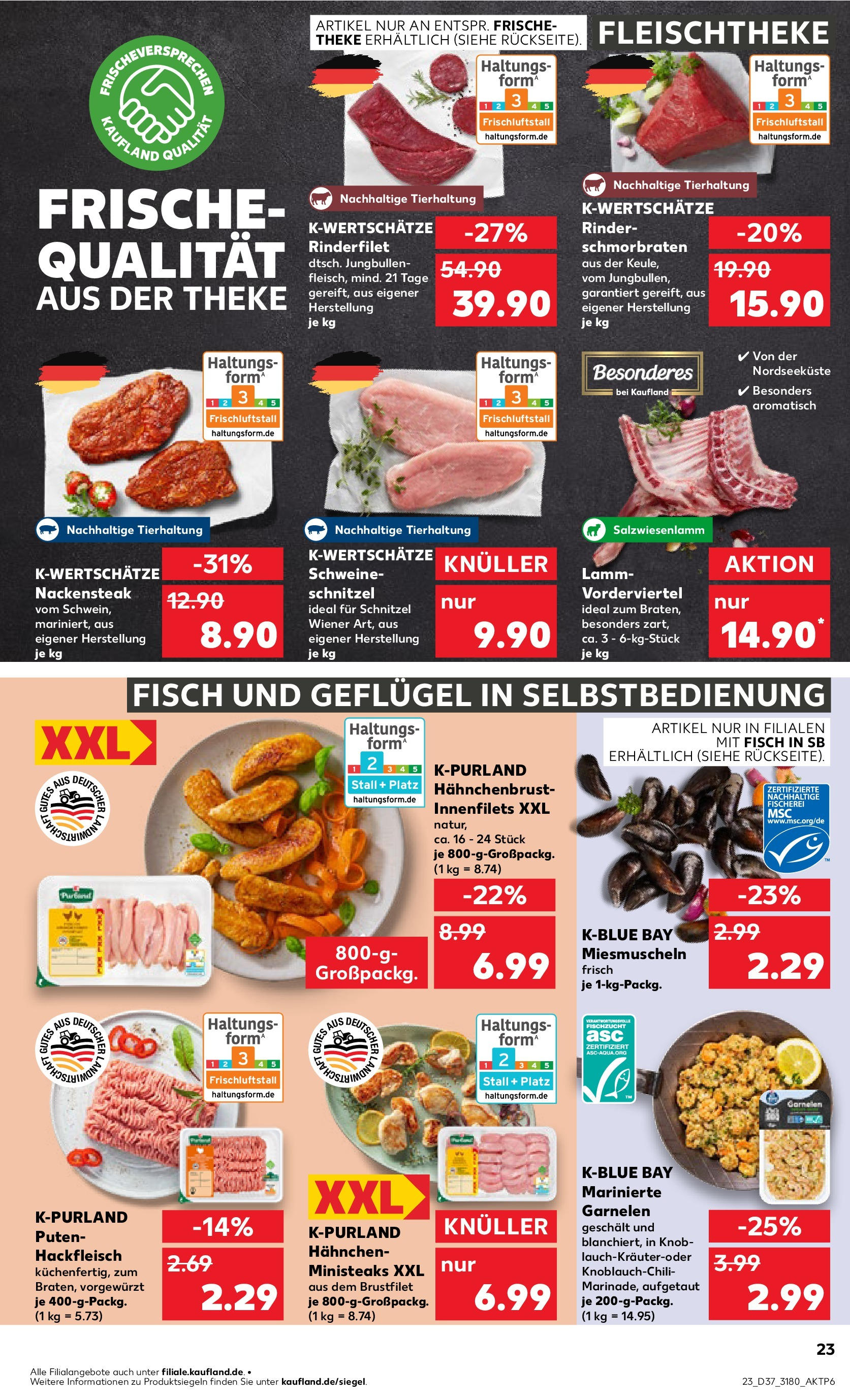 Prospekt Kaufland ab 11.09.2025 » Angebote Online zum Blättern | Seite: 23 | Produkte: Garnelen, Fisch, Steak, Hahnchenbrust