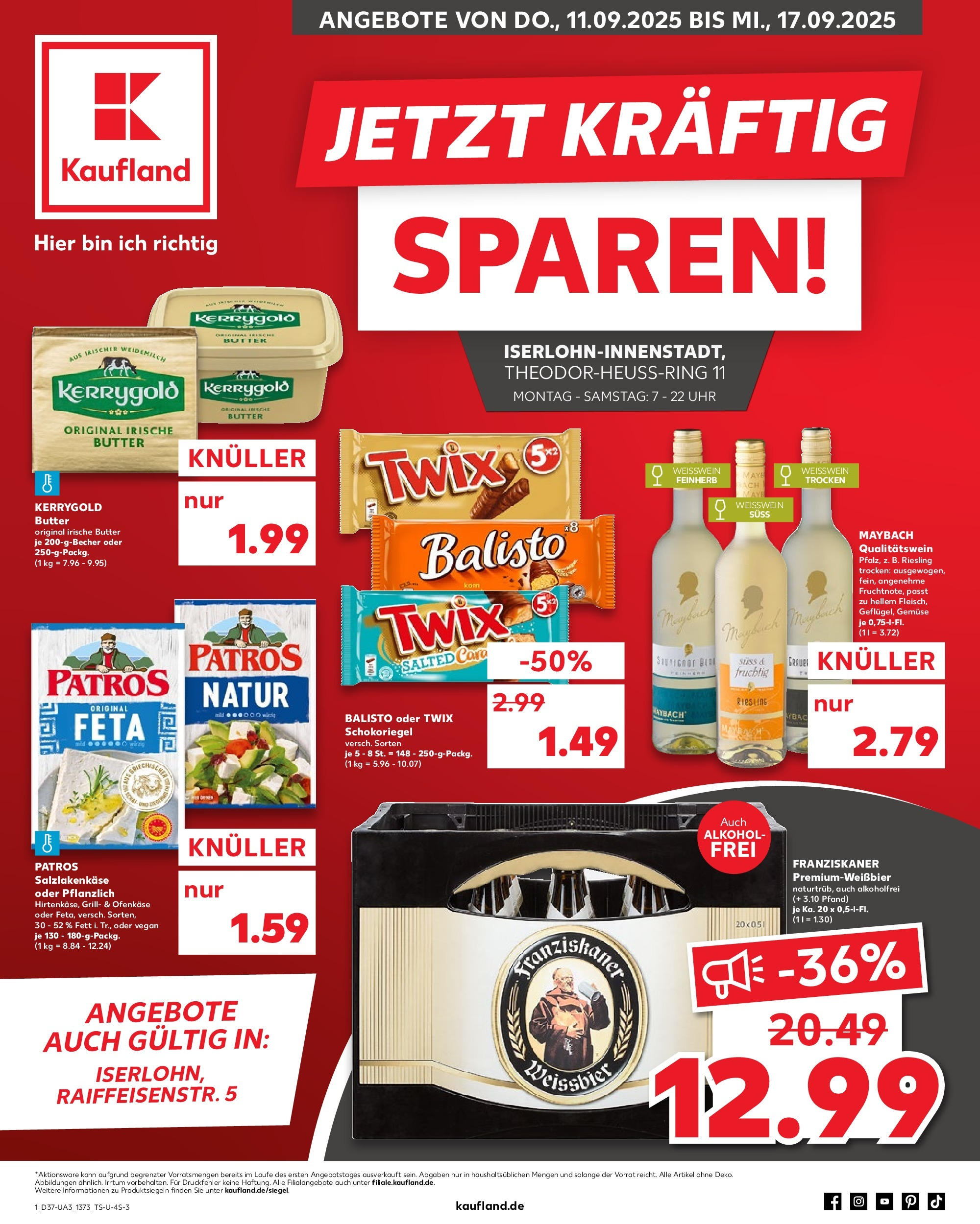 Prospekt Kaufland ab 11.09.2025 » Angebote und Werbung Online | Seite: 1 | Produkte: Grill, Weißwein, Twix, Kerrygold butter Prospekt Kaufland ab 11.09.2025 » Angebote Online zum Blättern | Seite: 1 | Produkte: Grill, Weißwein, Twix, Kerrygold butter