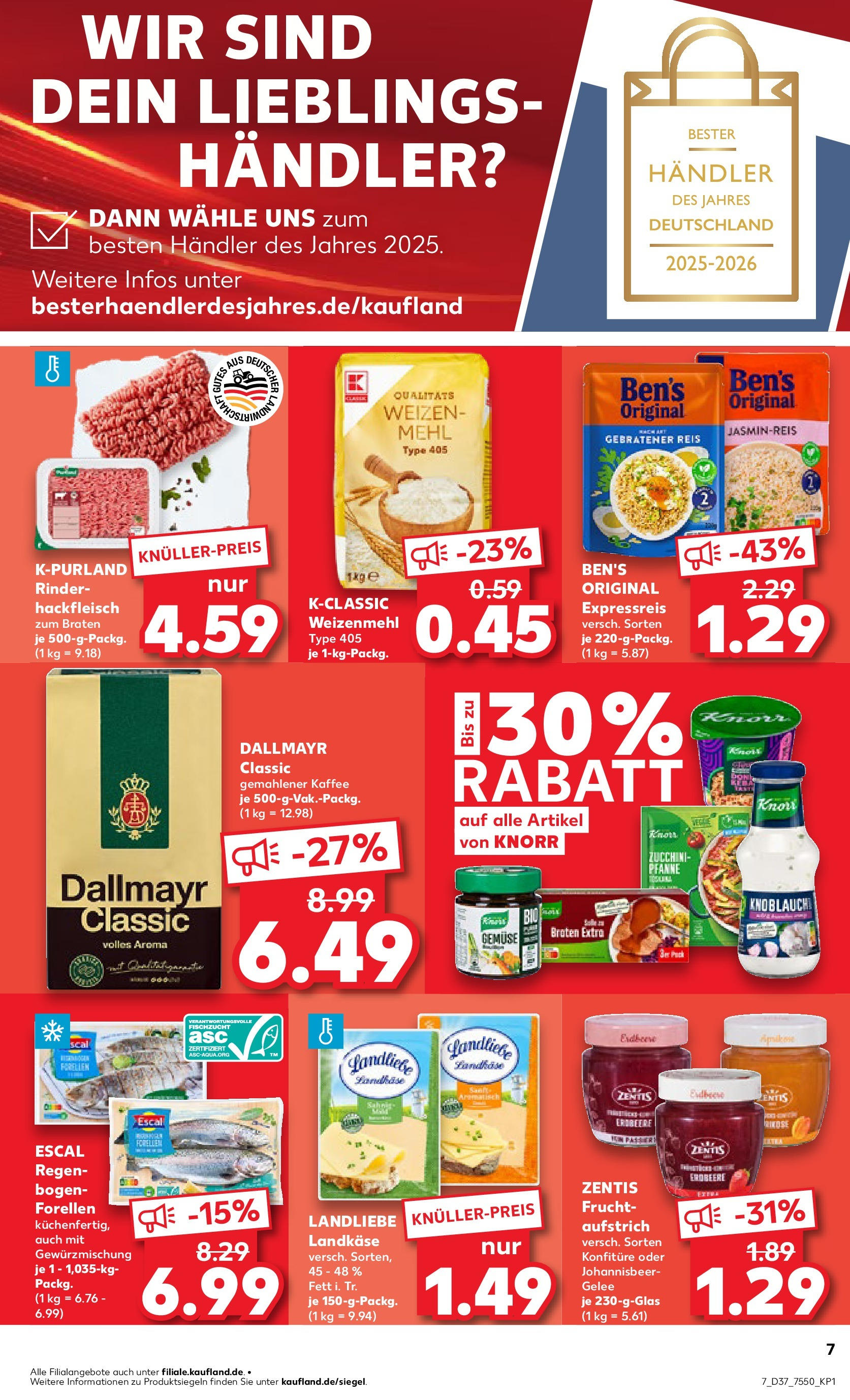 Prospekt Kaufland ab 11.09.2025 » Angebote Online zum Blättern | Seite: 7 | Produkte: Weizenmehl, Reis, Zucchini, Hackfleisch