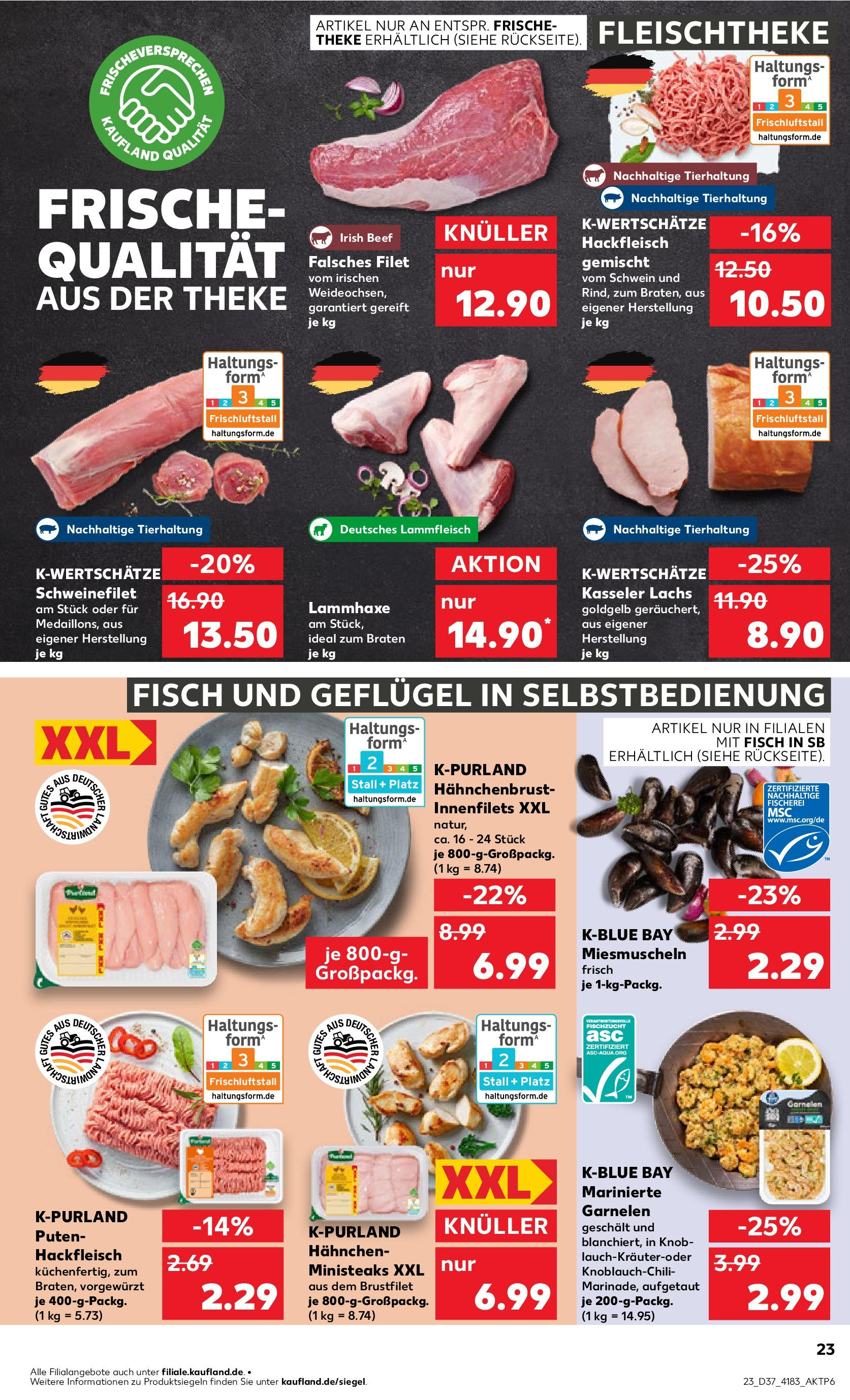 Prospekt Kaufland ab 11.09.2025 » Angebote und Werbung Online | Seite: 23 | Produkte: Theke, Garnelen, Fisch, Hackfleisch Prospekt Kaufland ab 11.09.2025 » Angebote Online zum Blättern | Seite: 23 | Produkte: Theke, Garnelen, Fisch, Hackfleisch