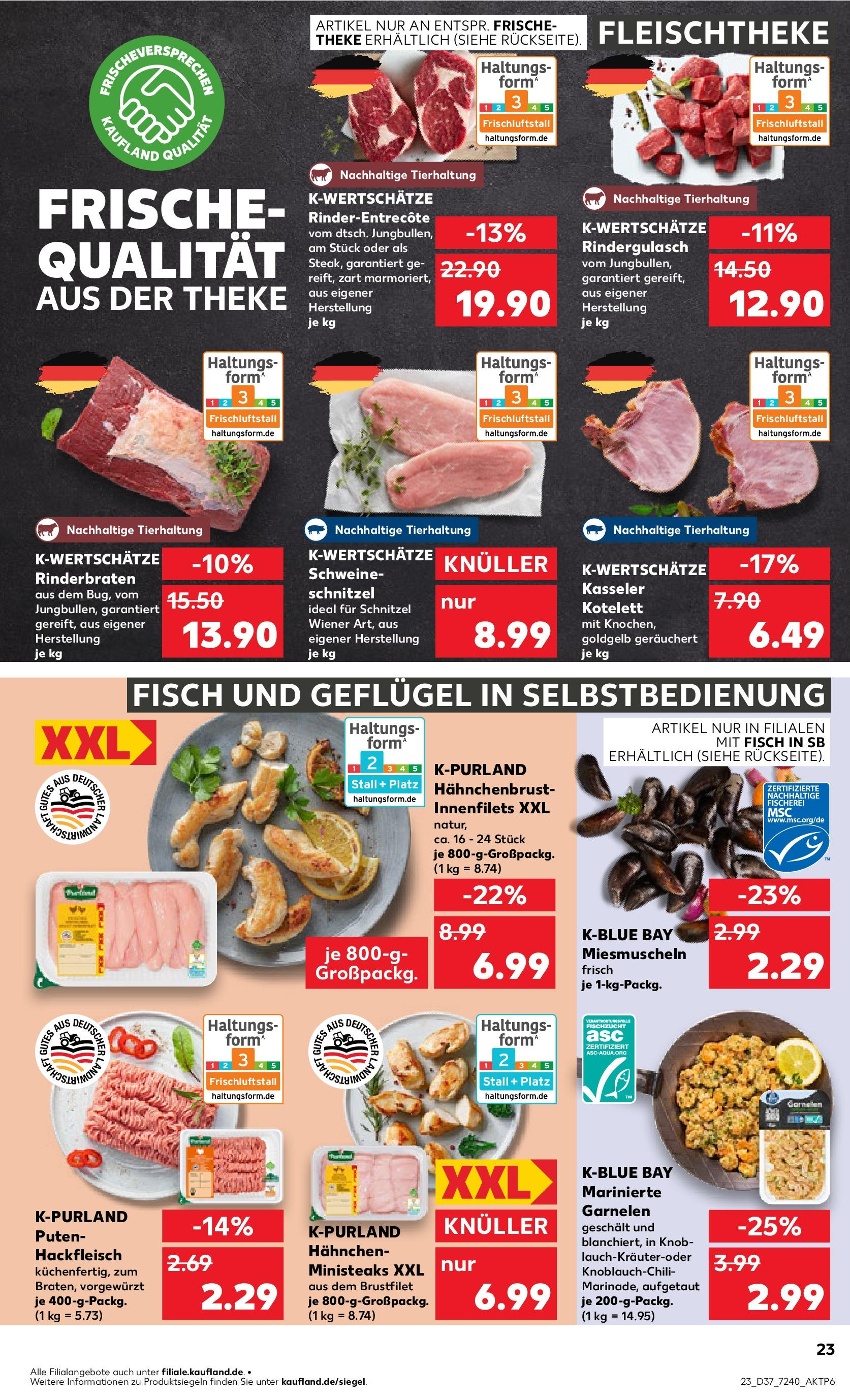 Prospekt Kaufland ab 10.09.2025 » Angebote und Werbung Online | Seite: 23 | Produkte: Rinderbraten, Hahnchen, Fisch, Hahnchenbrust Prospekt Kaufland ab 10.09.2025 » Angebote Online zum Blättern | Seite: 23 | Produkte: Rinderbraten, Hahnchen, Fisch, Hahnchenbrust