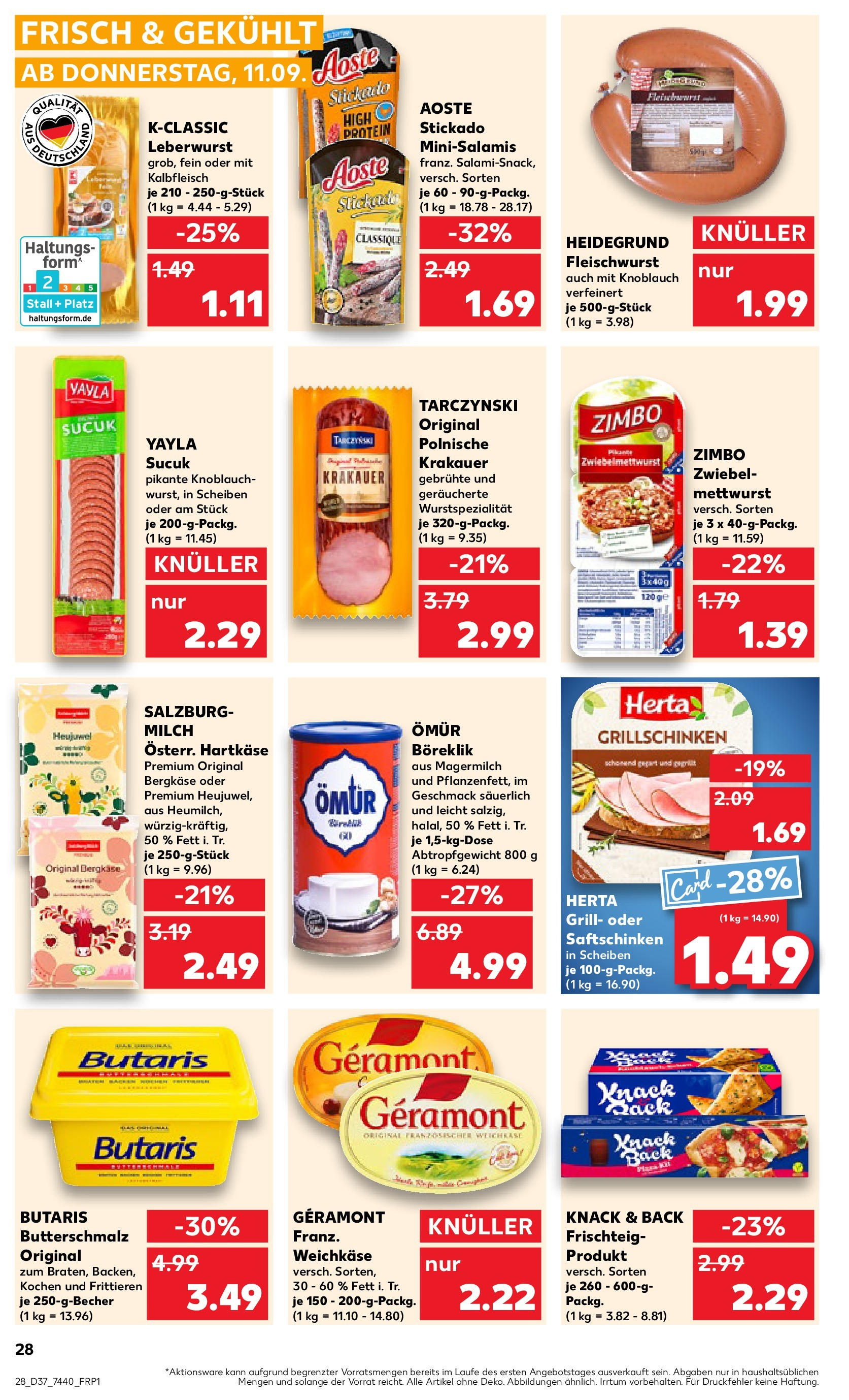 Prospekt Kaufland ab 10.09.2025 » Angebote Online zum Blättern | Seite: 28 | Produkte: Butterschmalz, Grill, Geramont, Salami