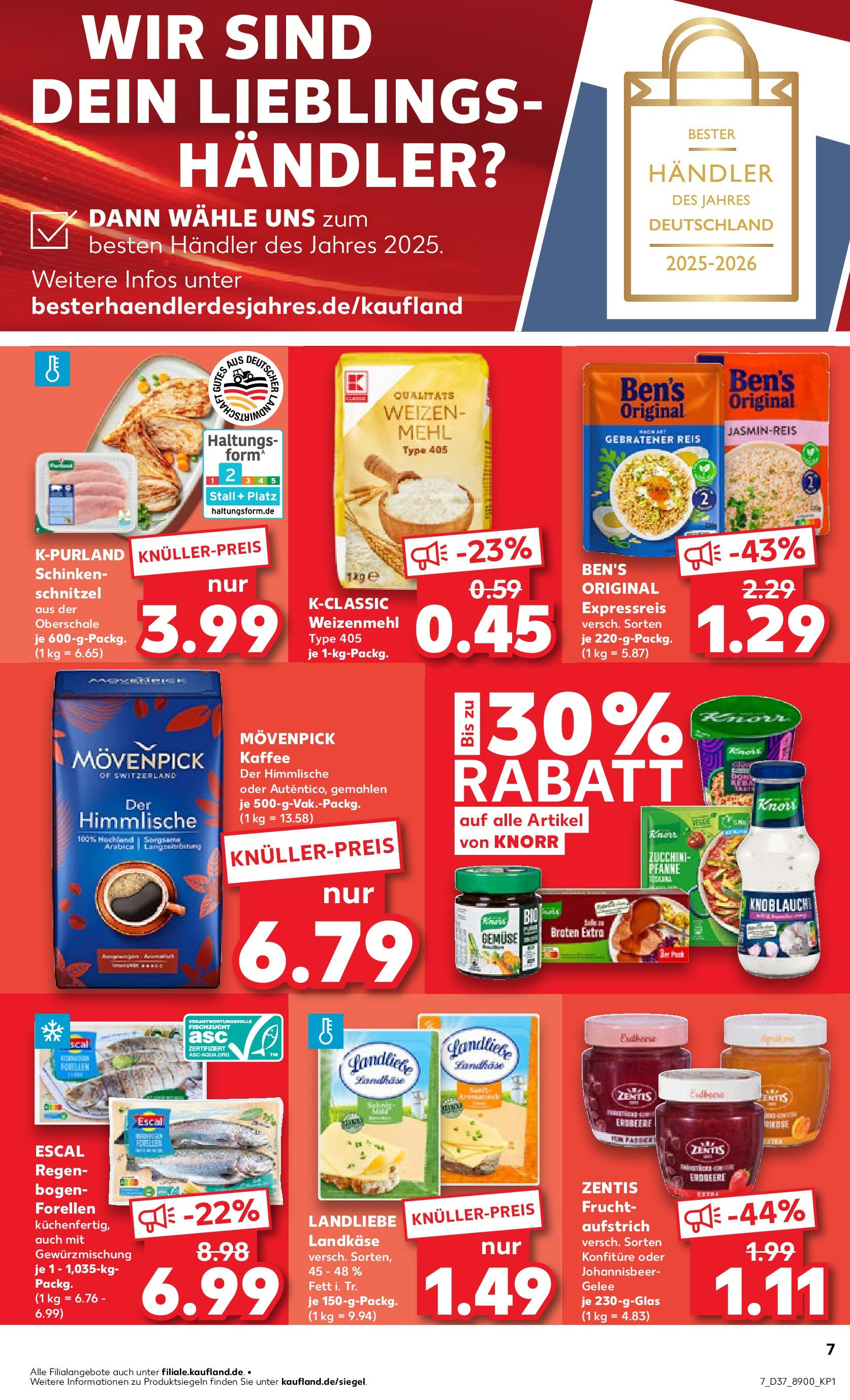 Prospekt Kaufland ab 11.09.2025 » Angebote Online zum Blättern | Seite: 7 | Produkte: Weizenmehl, Schnitzel, Gemüse, Zucchini