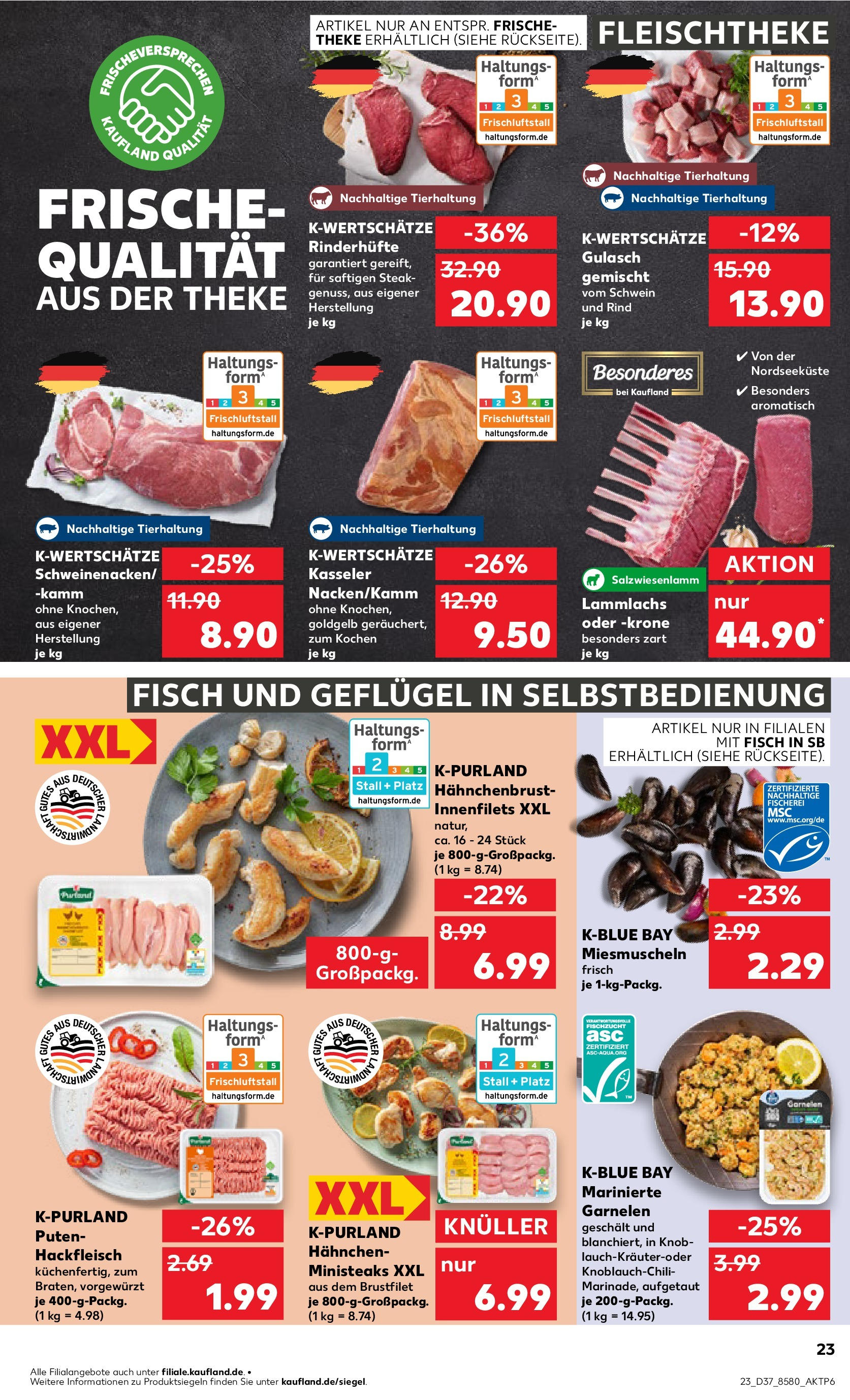 Prospekt Kaufland ab 11.09.2025 » Angebote und Werbung Online | Seite: 23 | Produkte: Hahnchen, Theke, Fisch, Hackfleisch Prospekt Kaufland ab 11.09.2025 » Angebote Online zum Blättern | Seite: 23 | Produkte: Hahnchen, Theke, Fisch, Hackfleisch