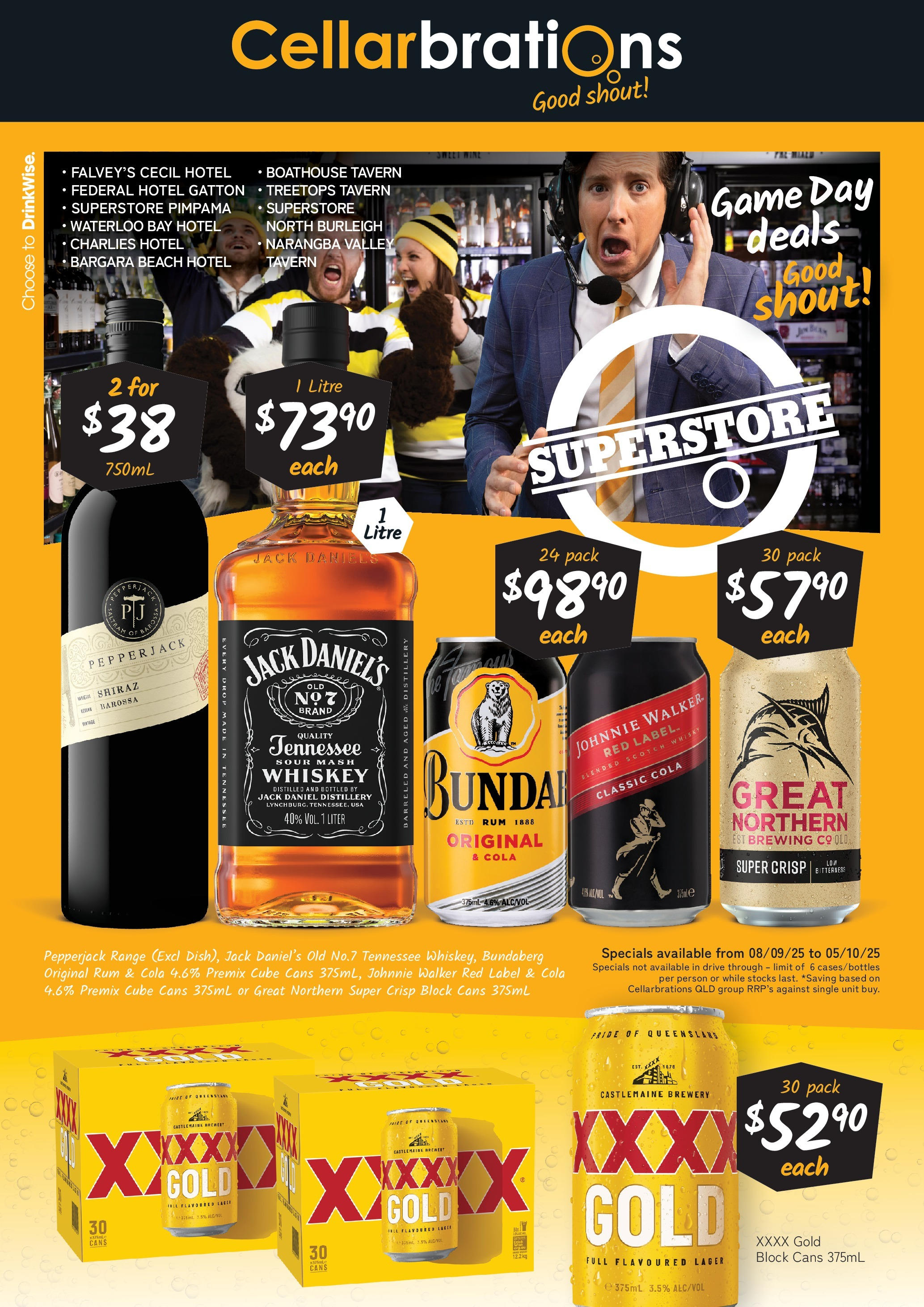 Cellarbrations weekly catalogue from 08/09/2025 ?️ | Page: 1 | Products: Wine, Whiskey, Rum, Game Cellarbrations Catalogue Wynnum, Narangba - 08/09/2025 > weekly / monthly specials | Page: 1 | Products: Wine, Whiskey, Rum, Game