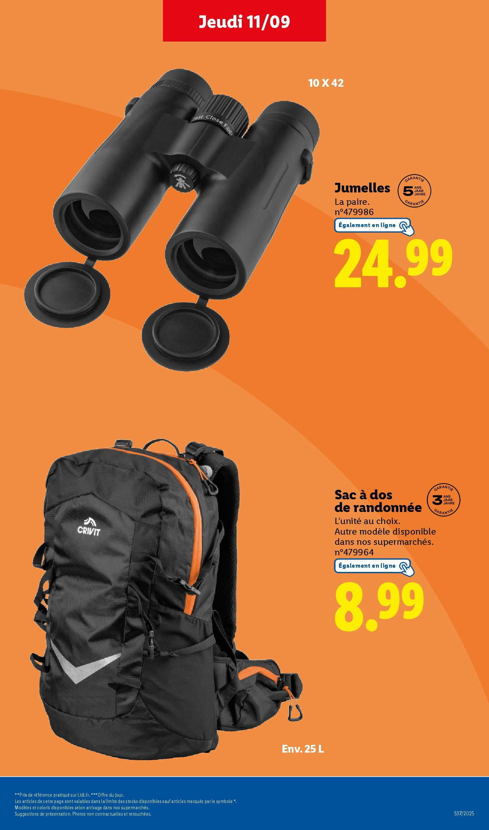 Catalogue LIDL du 07/09/2025 | Promo prospectus en ligne | Page: 43 | Produits: Sac, Jumelles, Sac à dos