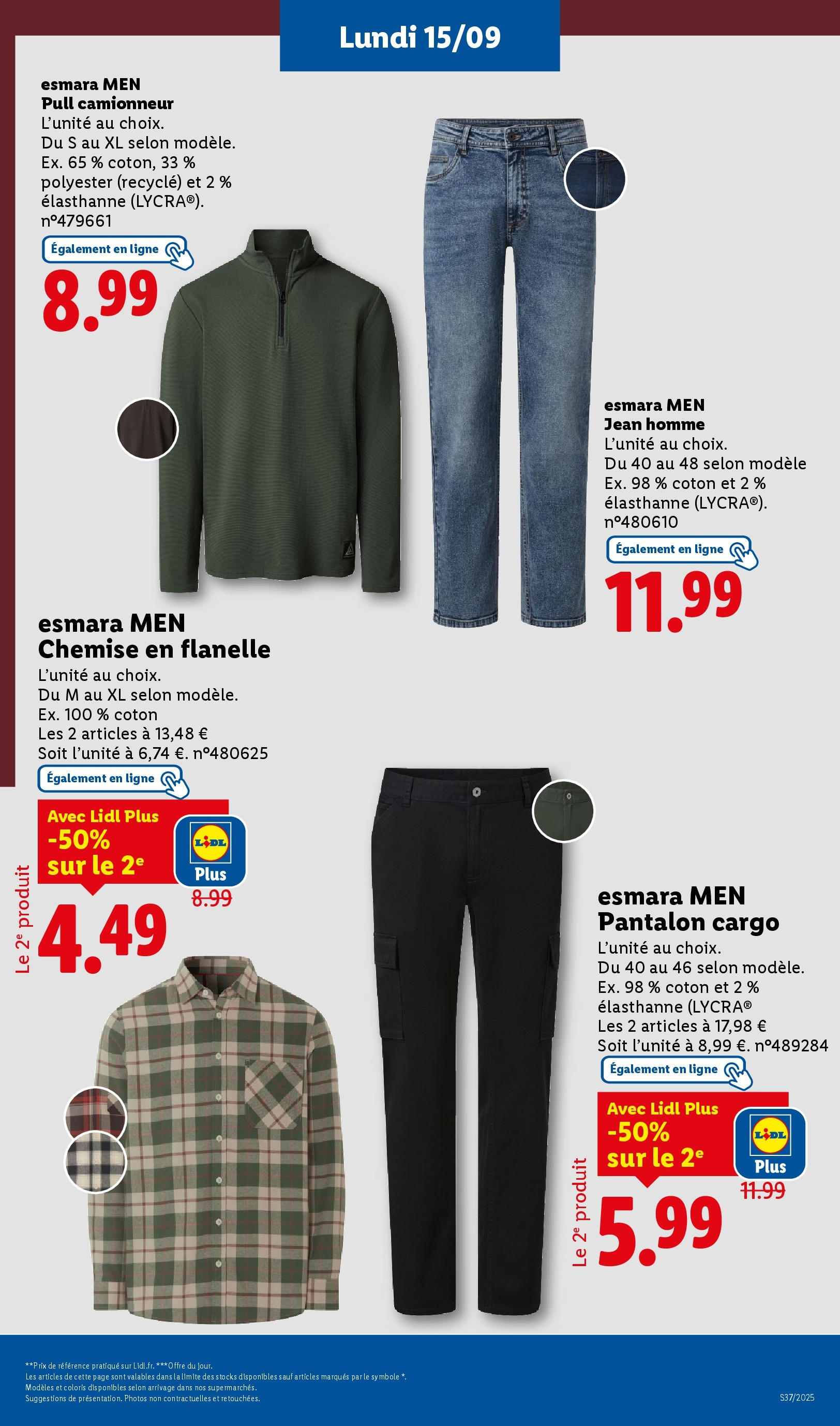 Catalogue LIDL du 11/09/2025 | Promo prospectus en ligne | Page: 73 | Produits: Jeans, Coton, Pull, Pantalon Catalogue LIDL du 11/09/2025 | Promo prospectus en ligne | Page: 73 | Produits: Jeans, Coton, Pull, Pantalon