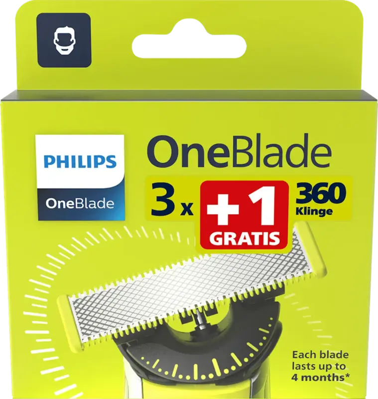 PHILIPS OneBlade Rasierklingen, OneBlade QP440/50 (3+1 Gratis)