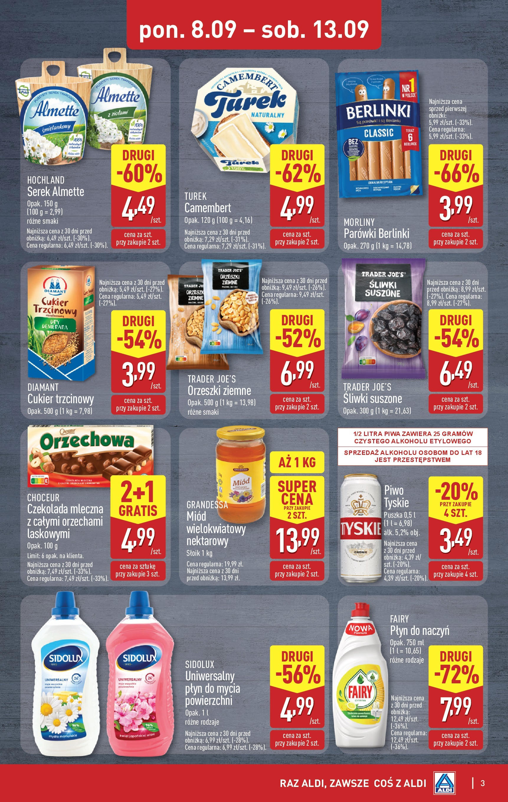 Aldi - Od czwartku 11.09 w ALDI od 10.09.2025 | Nowa PDF gazetka | Strona: 3 | Produkty: Serek, Tyskie, Orzeszki ziemne, Fairy Aldi - Od czwartku 11.09 w ALDI od 10.09.2025 - Ulotka PDF, promocje | Strona: 3 | Produkty: Serek, Tyskie, Orzeszki ziemne, Fairy