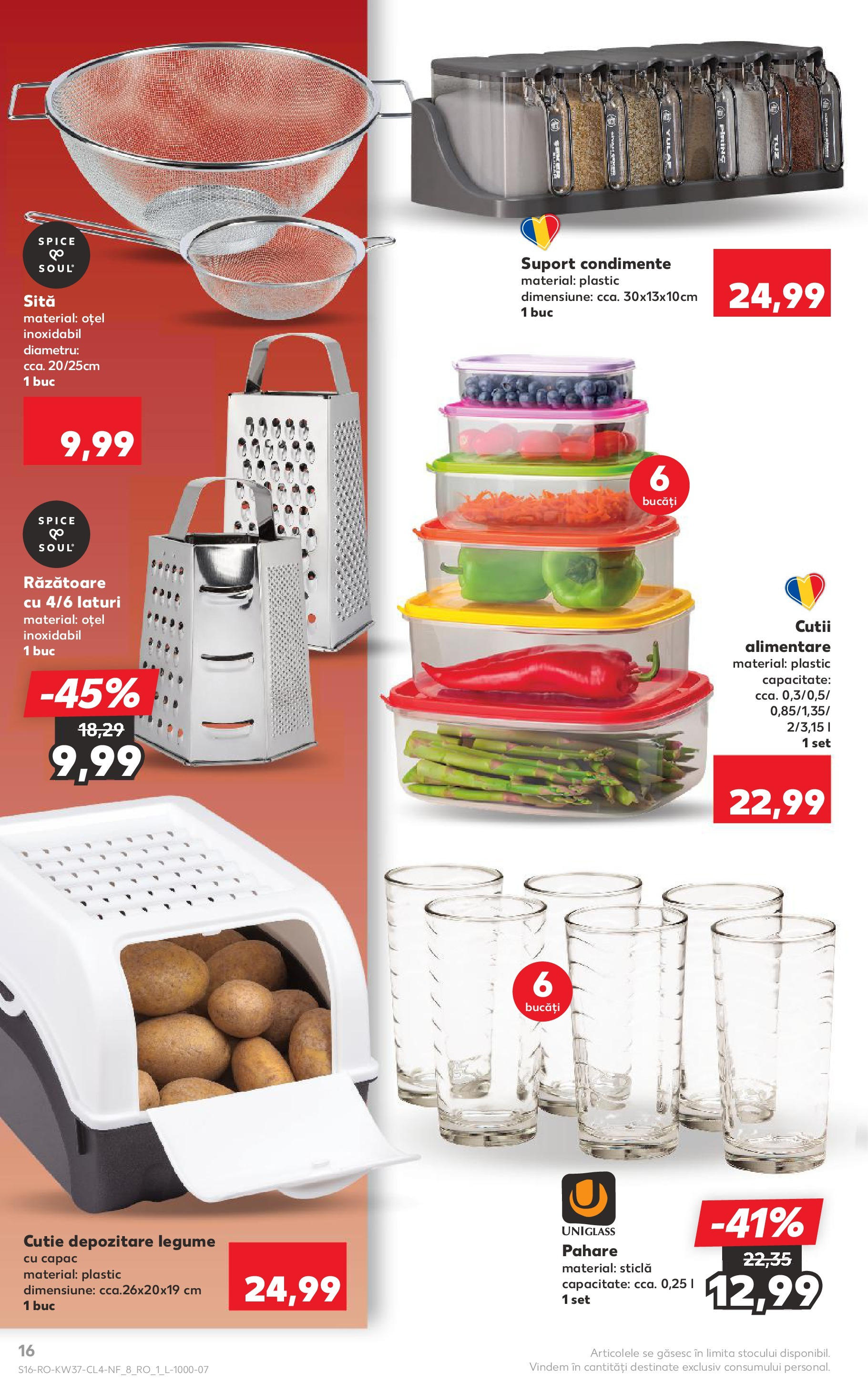 Catalog Kaufland - Ploiești 09.09.2025 - Revista si Oferta | Pagină: 16 | Produse: Pahare, Sită, Cutie, Condimente