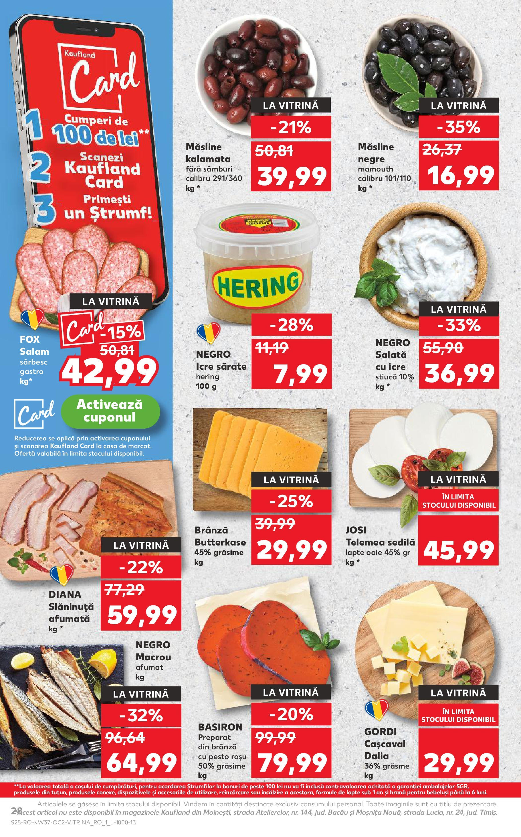 Catalog Kaufland - Pitești 09.09.2025 - Revista si Oferta | Pagină: 28 | Produse: Măsline, Lapte, Pește, Salată cu icre