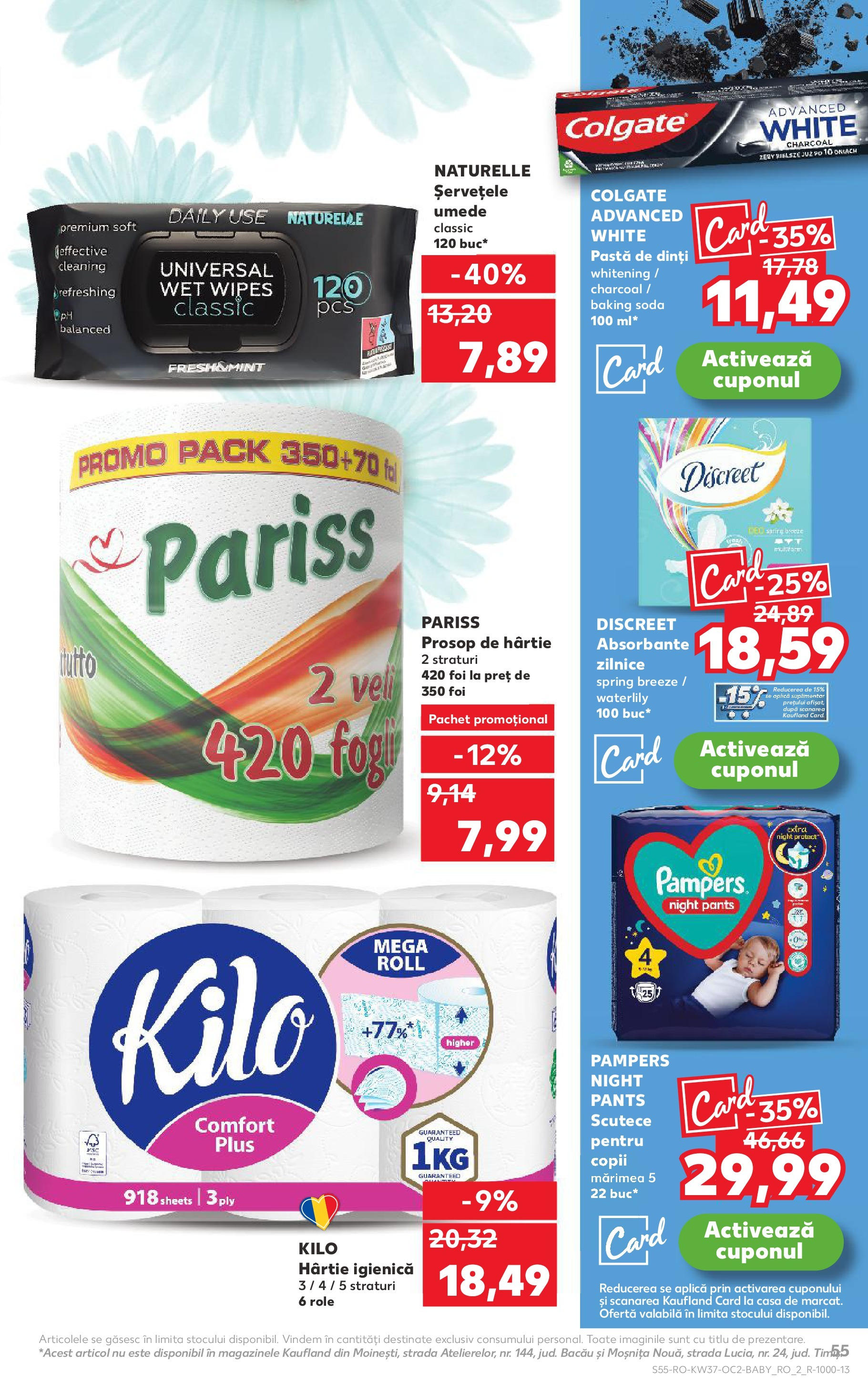 Catalog Kaufland - Pitești 09.09.2025 - Revista si Oferta | Pagină: 55 | Produse: Pirinç gevreği, Role, Pastă de dinți, Șervețele umede