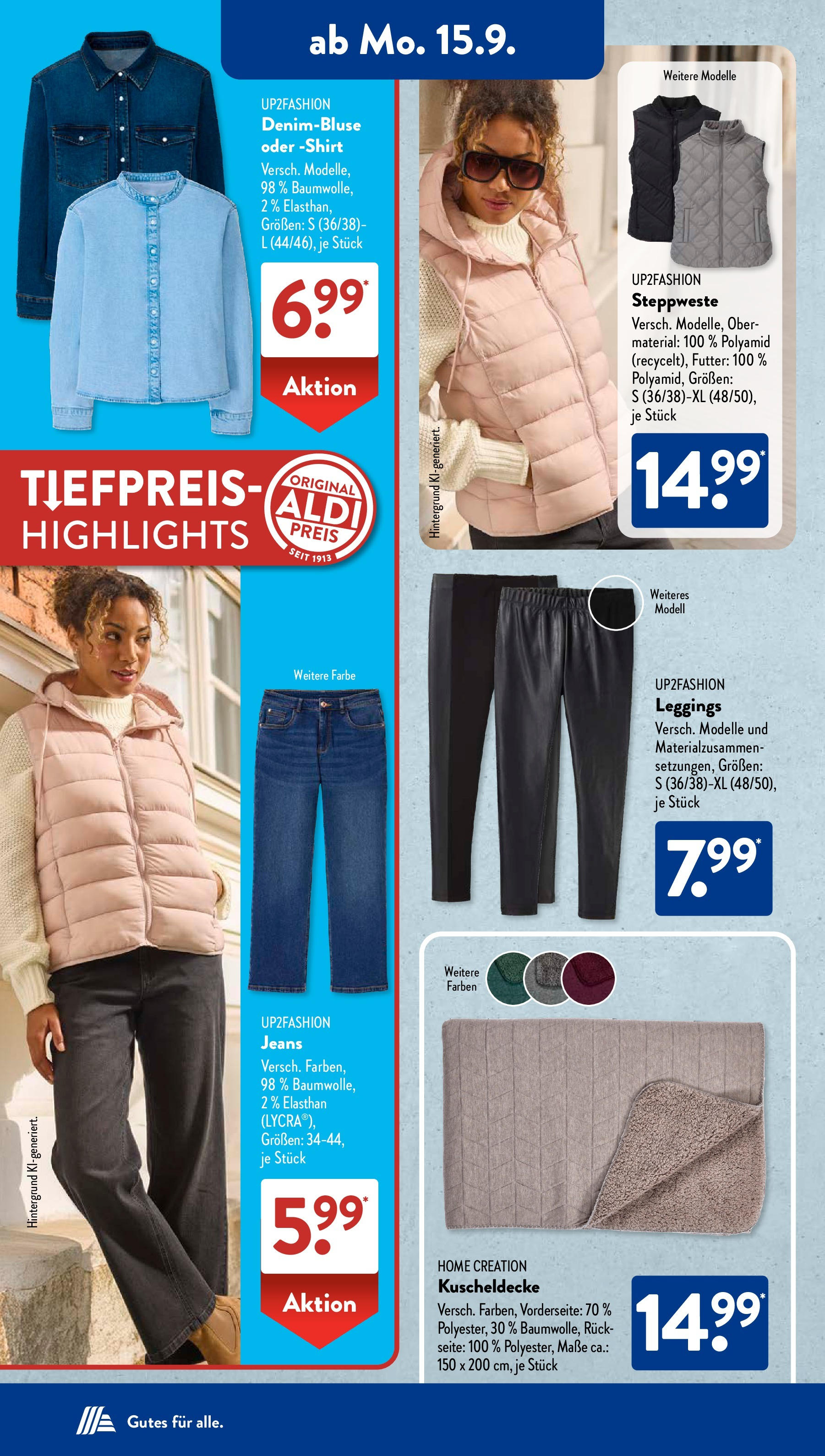 Aldi Süd - Aldi Süd: Wochenangebote (ab 14.09.2025) zum Blättern | Seite: 12 | Produkte: Shirt, Up2fashion, Leggings, Home creation
