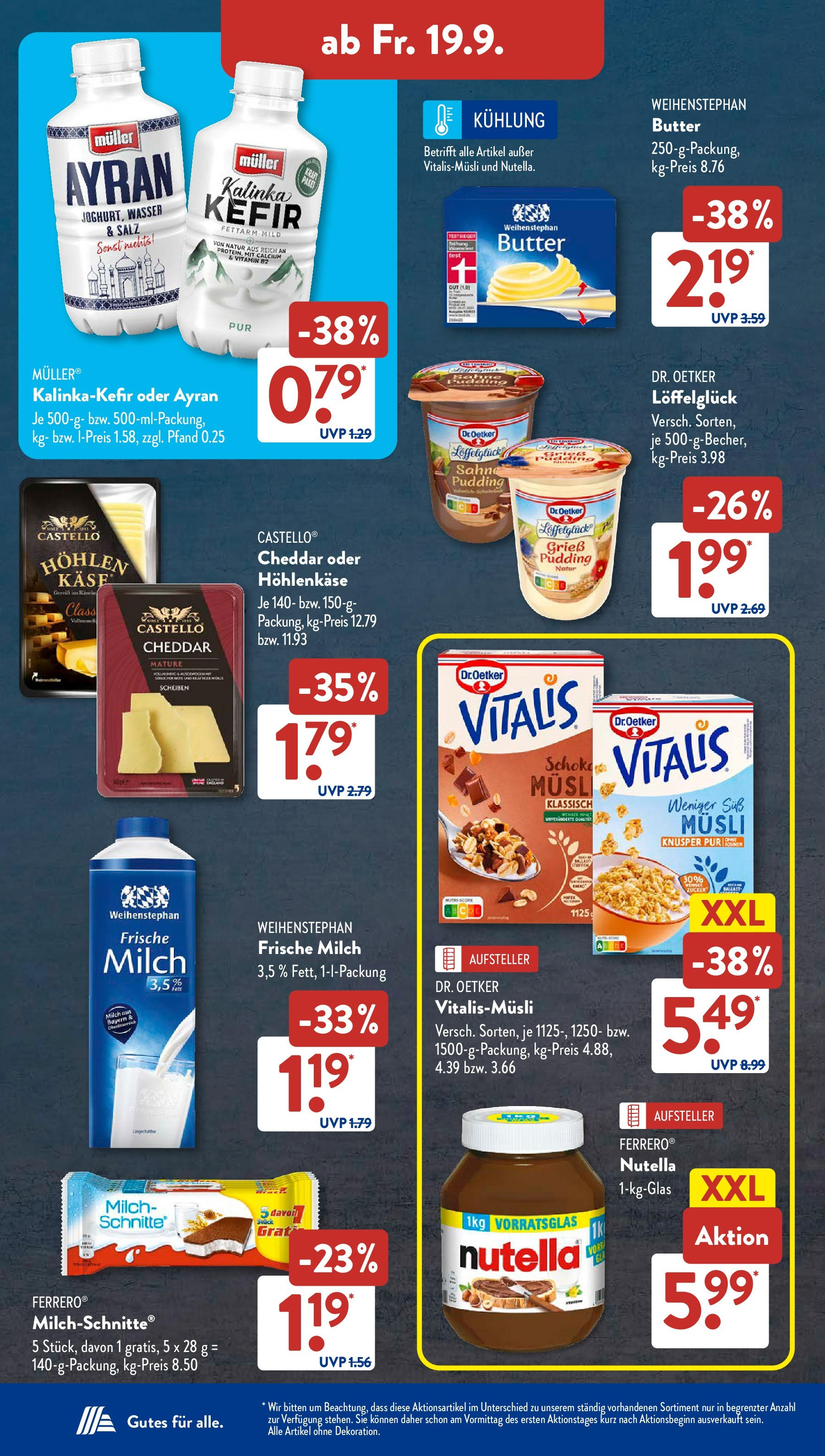 Aldi Süd - Aldi Süd: Wochenangebote (ab 14.09.2025) zum Blättern | Seite: 26 | Produkte: Kefir, Milch, Grat, Weihenstephan butter