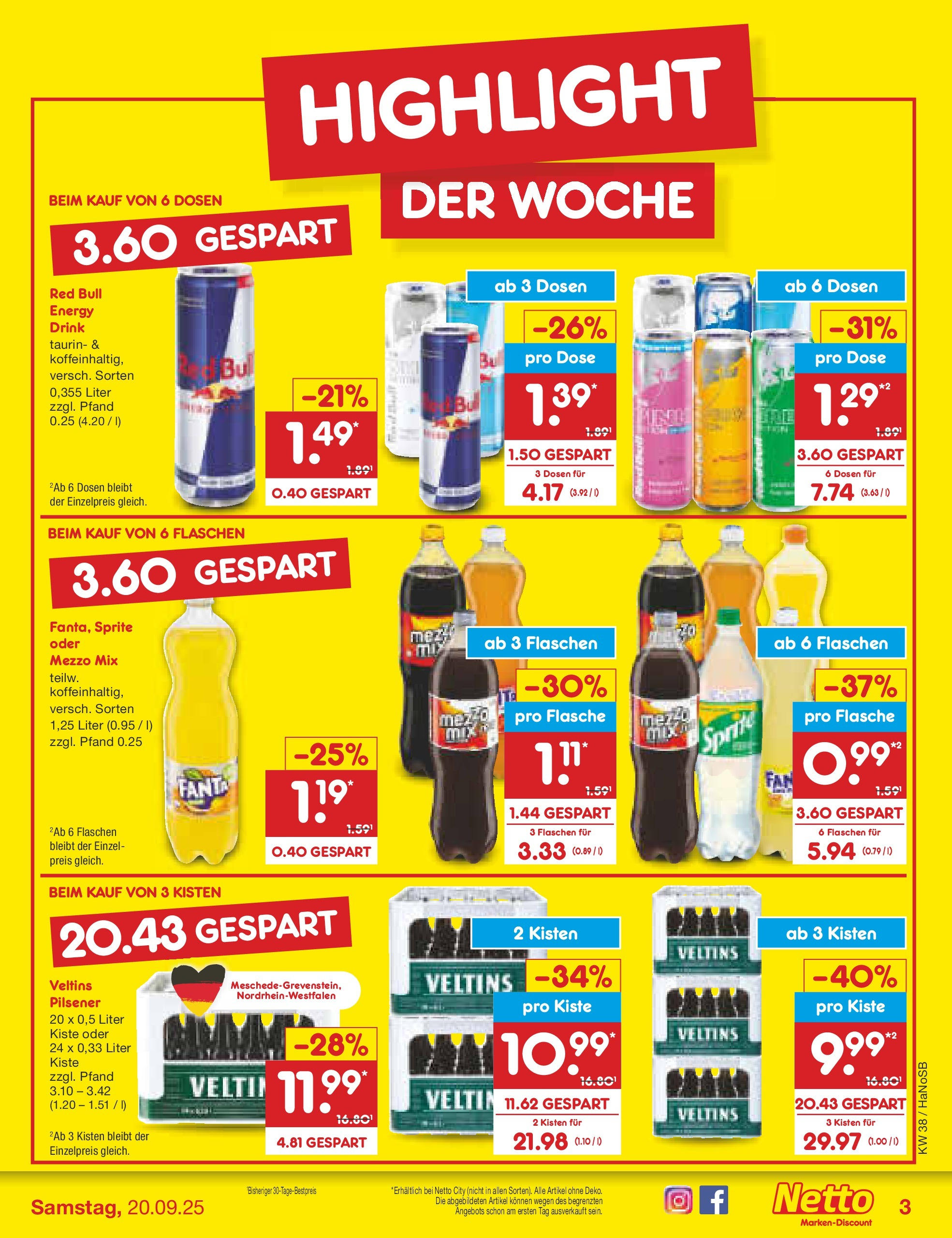 Netto Marken-Discount prospekt Schwerte-Geisecke (ab 15.09.2025) » Angebote | Seite: 3 | Produkte: Mezzo mix, Red bull, Sprite, Veltins Netto Marken-Discount prospekt Schwerte-Geisecke (ab 15.09.2025) » Angebote | Seite: 3 | Produkte: Mezzo mix, Red bull, Sprite, Veltins