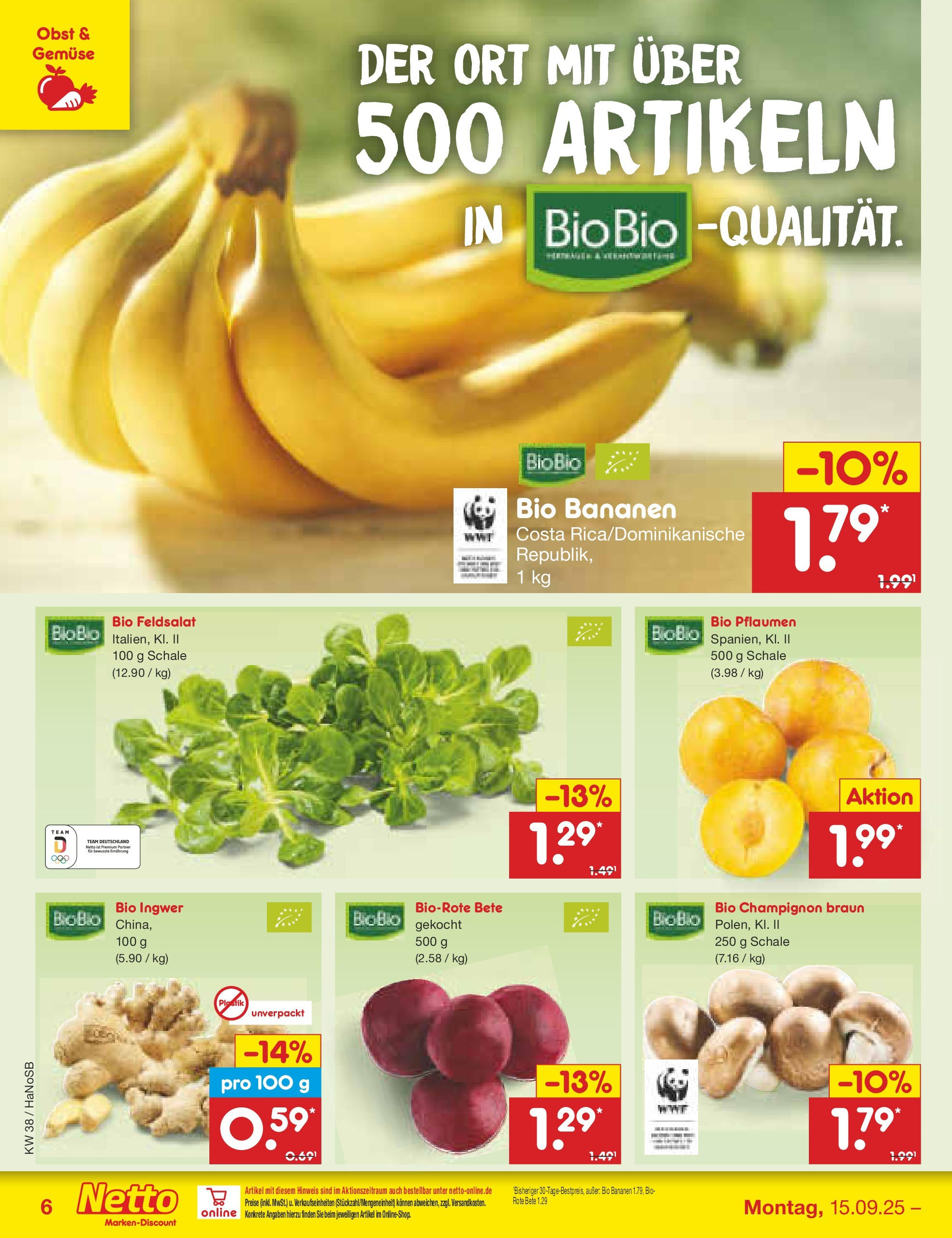 Netto Marken-Discount prospekt Schwerte-Geisecke (ab 15.09.2025) » Angebote | Seite: 6 | Produkte: Pflaumen, Bananen, Gemüse, Obst Netto Marken-Discount prospekt Schwerte-Geisecke (ab 15.09.2025) » Angebote | Seite: 6 | Produkte: Pflaumen, Bananen, Gemüse, Obst