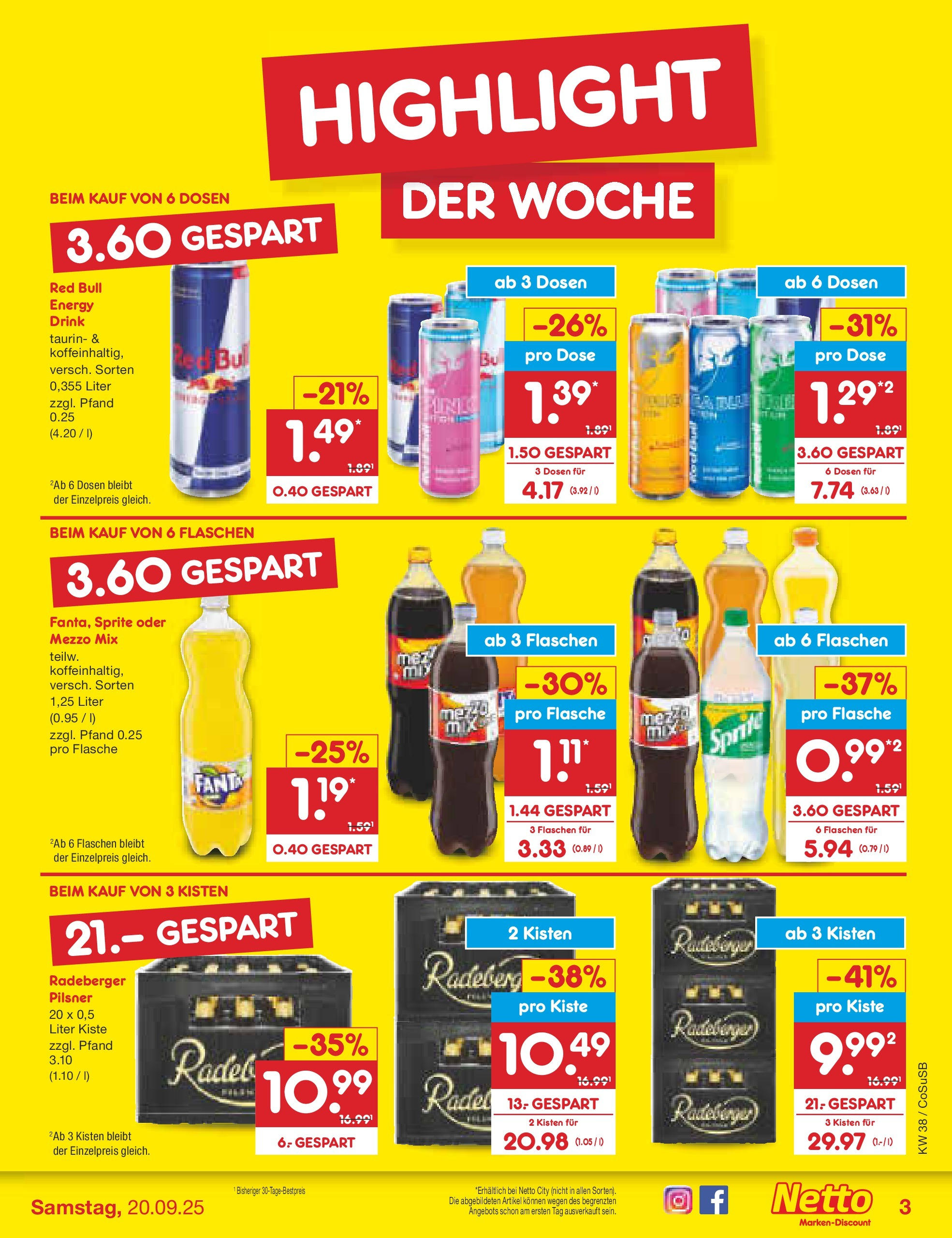 Netto Marken-Discount prospekt Bitterfeld-Wolfen	 (ab 14.09.2025) » Angebote | Seite: 3 | Produkte: Red bull, Fanta, Sprite, Oder mezzo mix