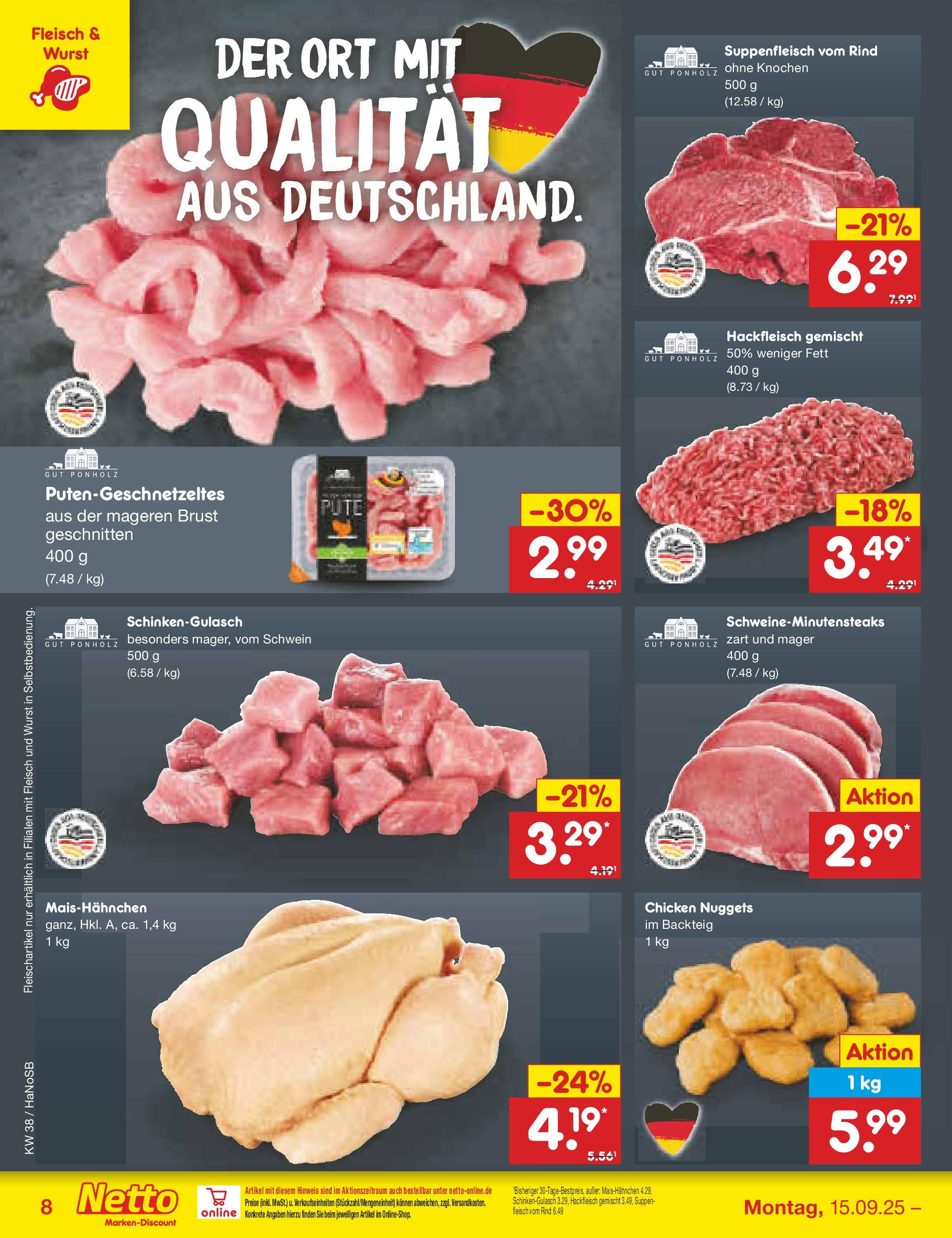 Netto Marken-Discount prospekt Schwerte-Geisecke (ab 15.09.2025) » Angebote | Seite: 8 | Produkte: Suppenfleisch, Wurst, Fleisch, Hackfleisch Netto Marken-Discount prospekt Schwerte-Geisecke (ab 15.09.2025) » Angebote | Seite: 8 | Produkte: Suppenfleisch, Wurst, Fleisch, Hackfleisch