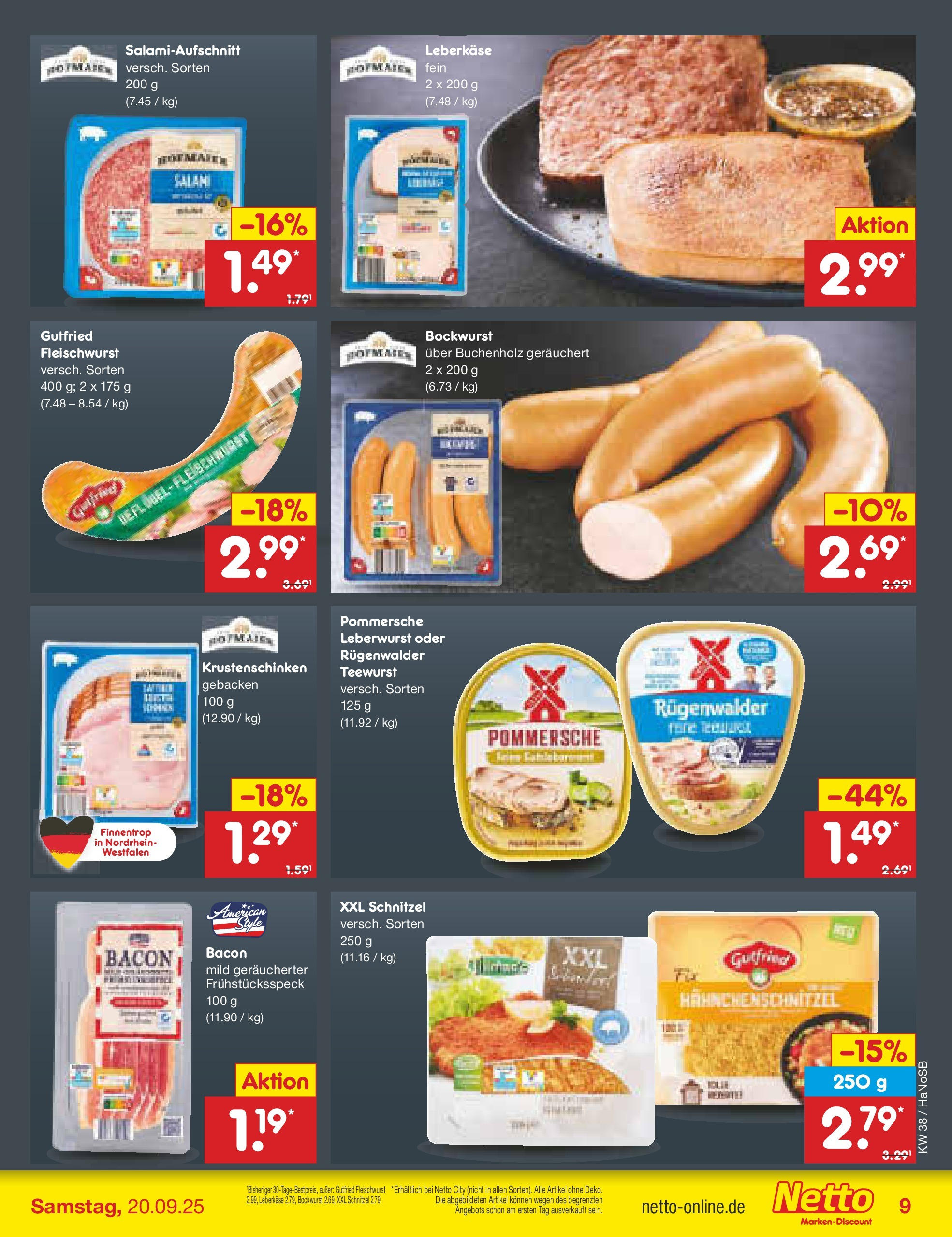 Netto Marken-Discount prospekt Schwerte-Geisecke (ab 15.09.2025) » Angebote | Seite: 9 | Produkte: Bockwurst, Schnitzel, Leberkase Netto Marken-Discount prospekt Schwerte-Geisecke (ab 15.09.2025) » Angebote | Seite: 9 | Produkte: Bockwurst, Schnitzel, Leberkase