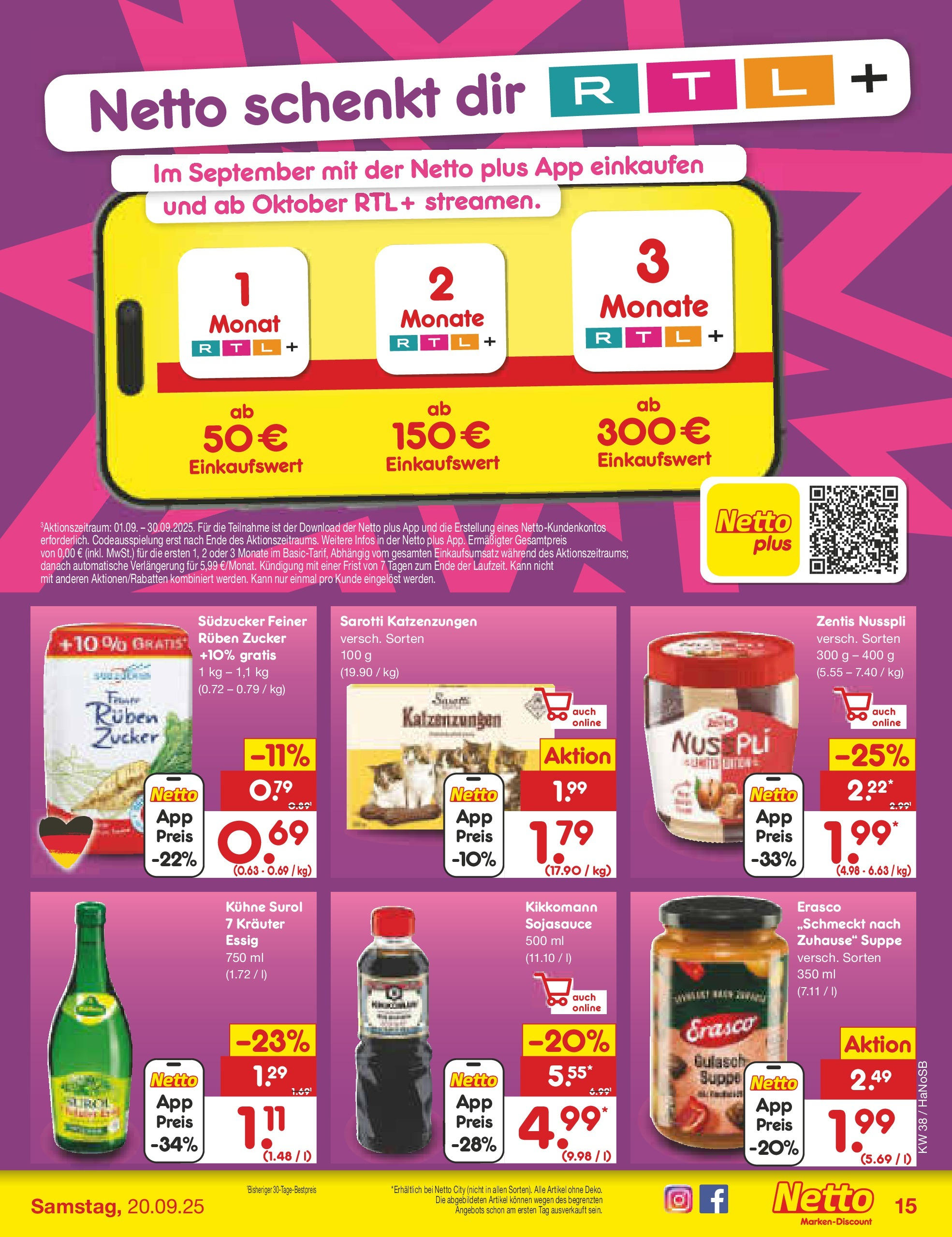 Netto Marken-Discount prospekt Schwerte-Geisecke (ab 15.09.2025) » Angebote | Seite: 15 | Produkte: Essig, Zucker, Erasco, Zentis nusspli Netto Marken-Discount prospekt Schwerte-Geisecke (ab 15.09.2025) » Angebote | Seite: 15 | Produkte: Essig, Zucker, Erasco, Zentis nusspli