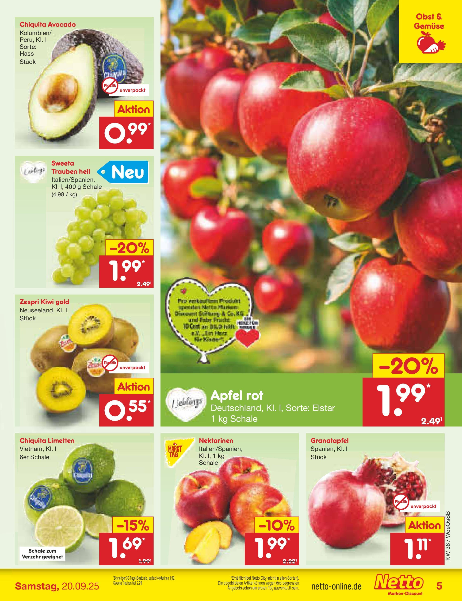 Netto Marken-Discount prospekt Gemmingen (ab 14.09.2025) » Angebote | Seite: 5 | Produkte: Limetten, Avocado, Gemüse, Obst Netto Marken-Discount prospekt Gemmingen (ab 14.09.2025) » Angebote | Seite: 5 | Produkte: Limetten, Avocado, Gemüse, Obst