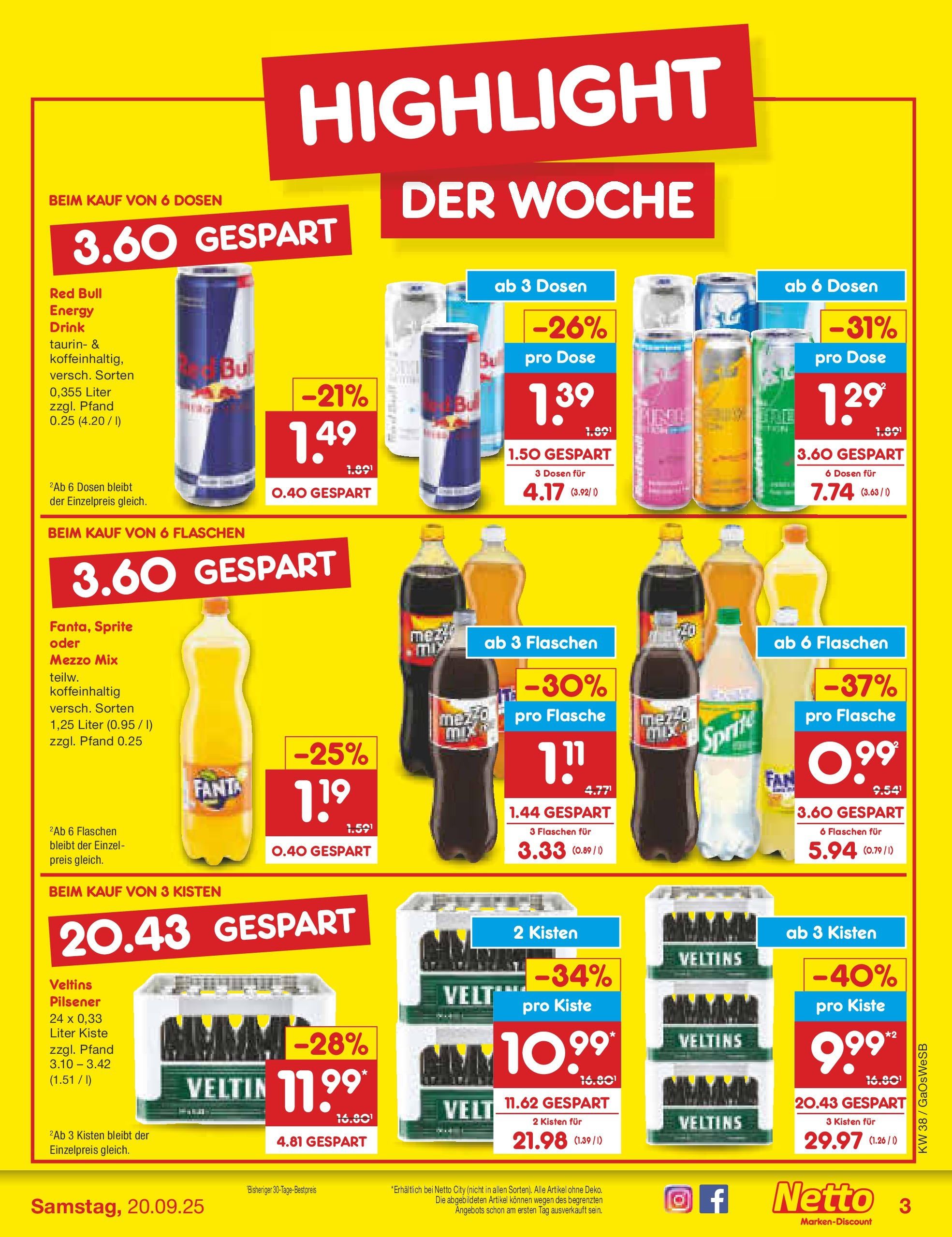 Netto Marken-Discount prospekt Bremen-Lesum	 (ab 15.09.2025) » Angebote | Seite: 3 | Produkte: Mezzo mix, Red bull, Sprite, Veltins