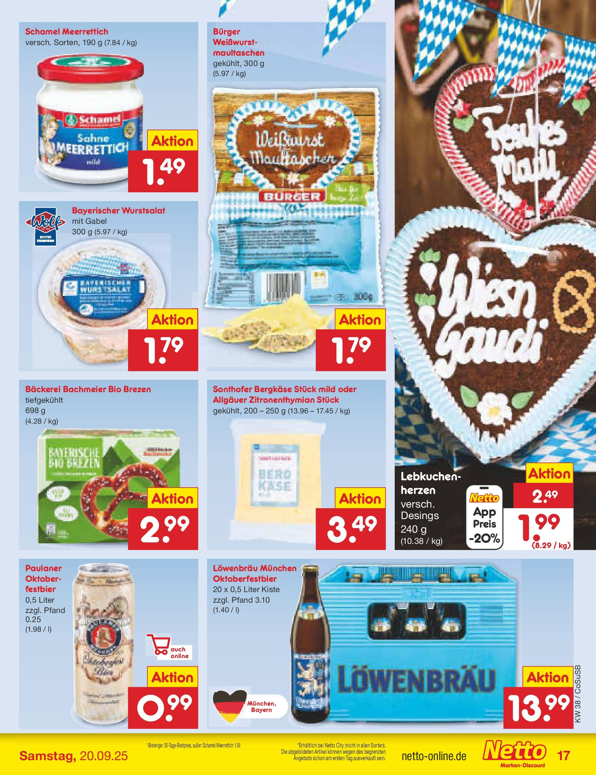 Netto Marken-Discount prospekt Bitterfeld-Wolfen	 (ab 14.09.2025) » Angebote | Seite: 17 | Produkte: Bäckerei, Käse, Weißwurst, Paulaner