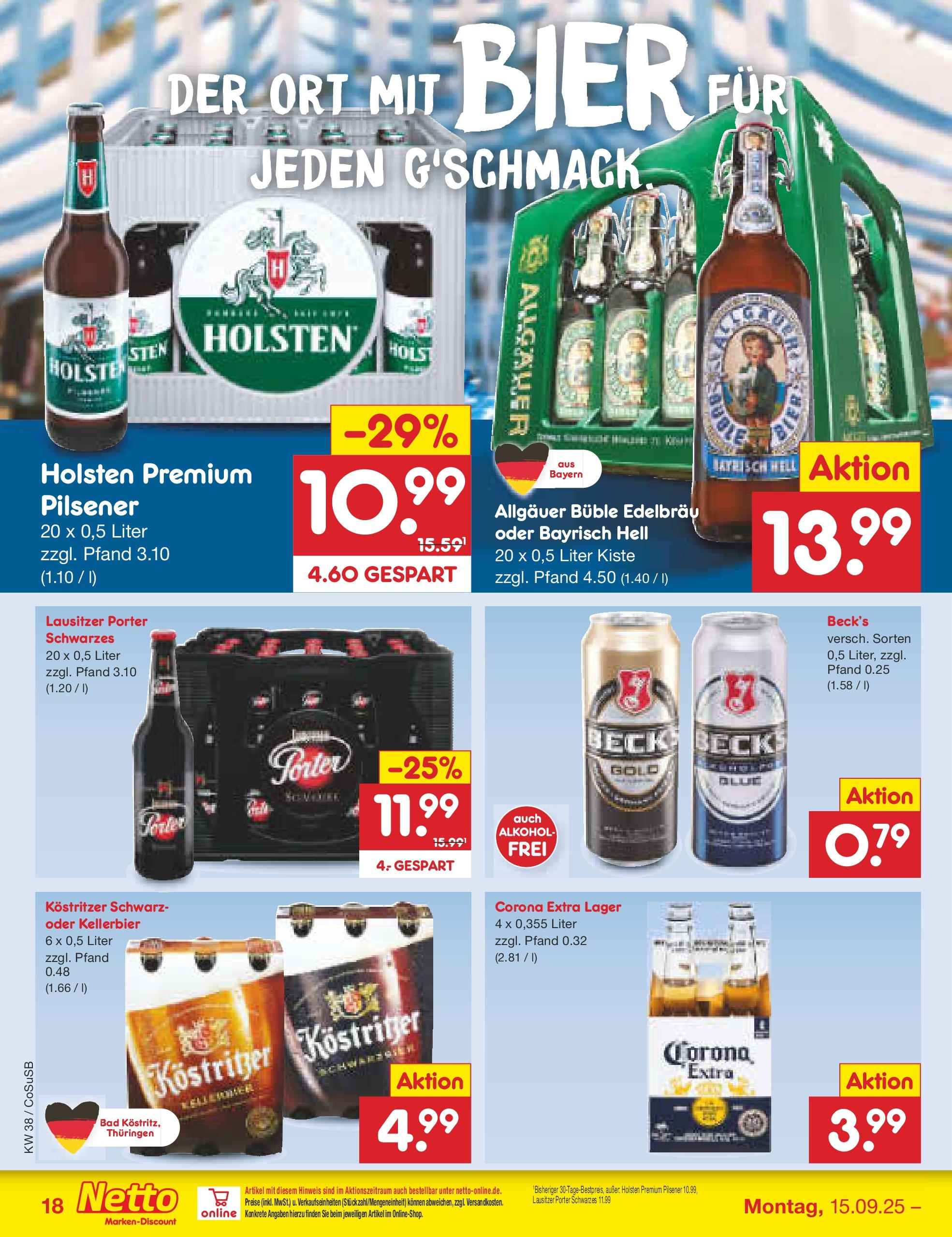 Netto Marken-Discount prospekt Bitterfeld-Wolfen	 (ab 14.09.2025) » Angebote | Seite: 18 | Produkte: Kostritzer, Bier, Bad, Holsten