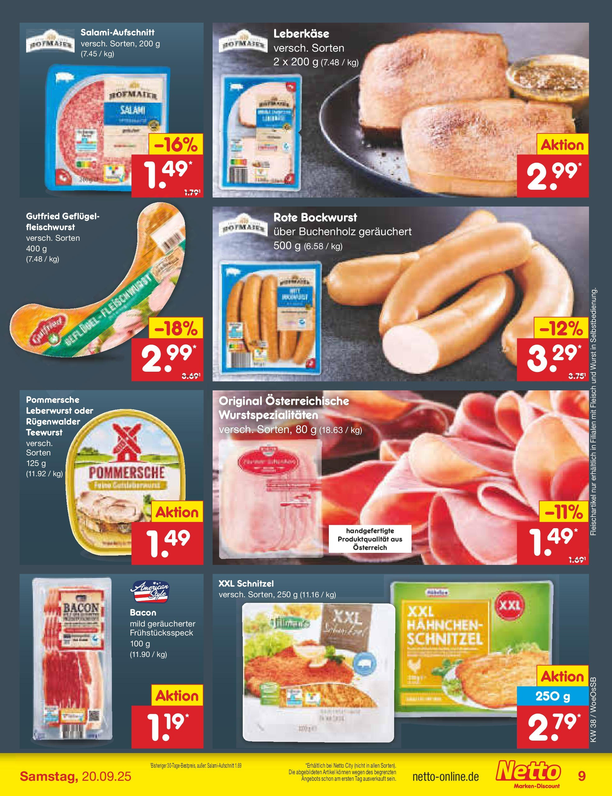 Netto Marken-Discount prospekt Gemmingen (ab 14.09.2025) » Angebote | Seite: 9 | Produkte: Bockwurst, Hahnchen, Schnitzel, Leberkase Netto Marken-Discount prospekt Gemmingen (ab 14.09.2025) » Angebote | Seite: 9 | Produkte: Bockwurst, Hahnchen, Schnitzel, Leberkase