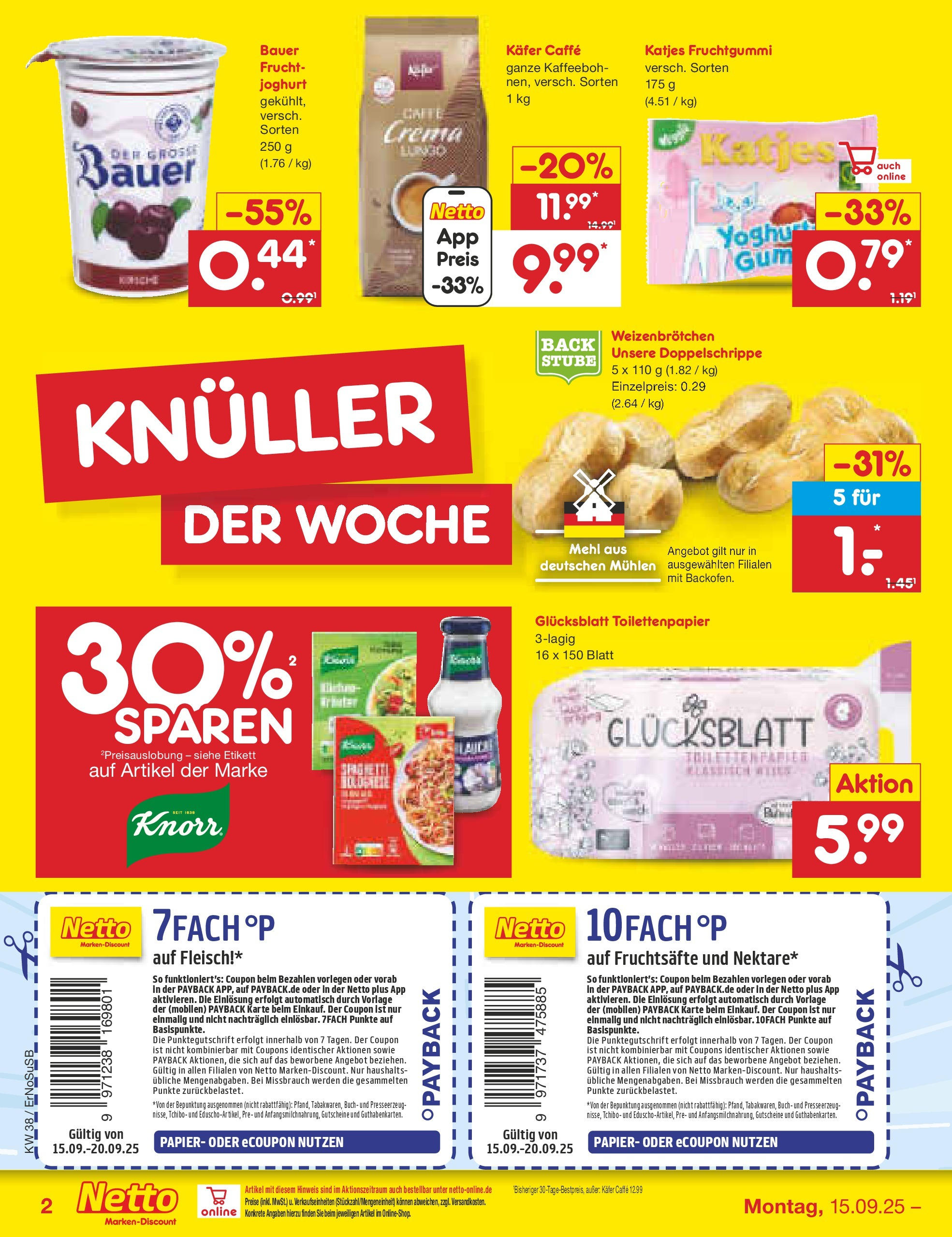 Netto Marken-Discount prospekt Elxleben	 (ab 15.09.2025) » Angebote | Seite: 2 | Produkte: Presse, Mehl, Knorr, Toilettenpapier