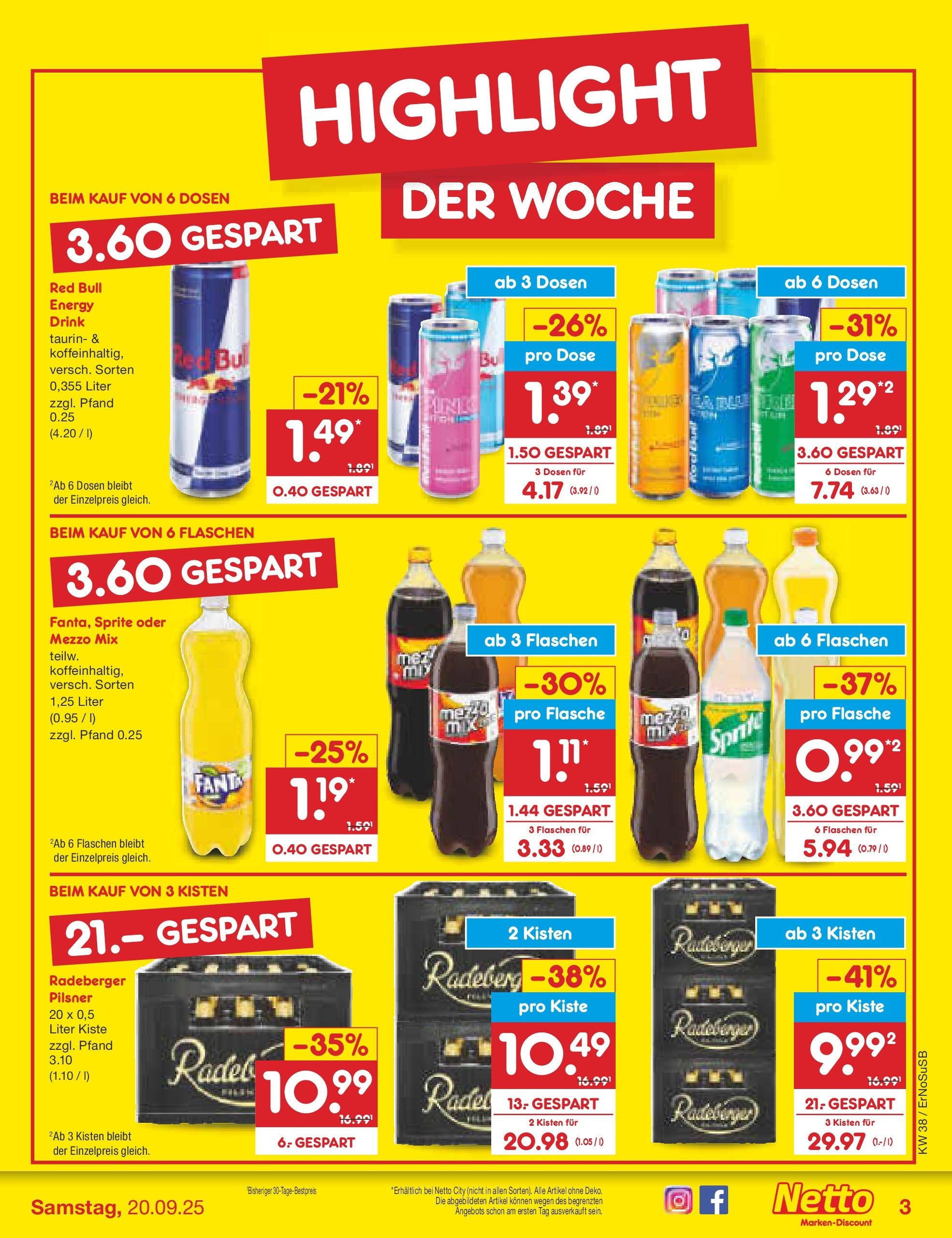 Netto Marken-Discount prospekt Elxleben	 (ab 15.09.2025) » Angebote | Seite: 3 | Produkte: Mezzo mix, Red bull, Fanta, Energy