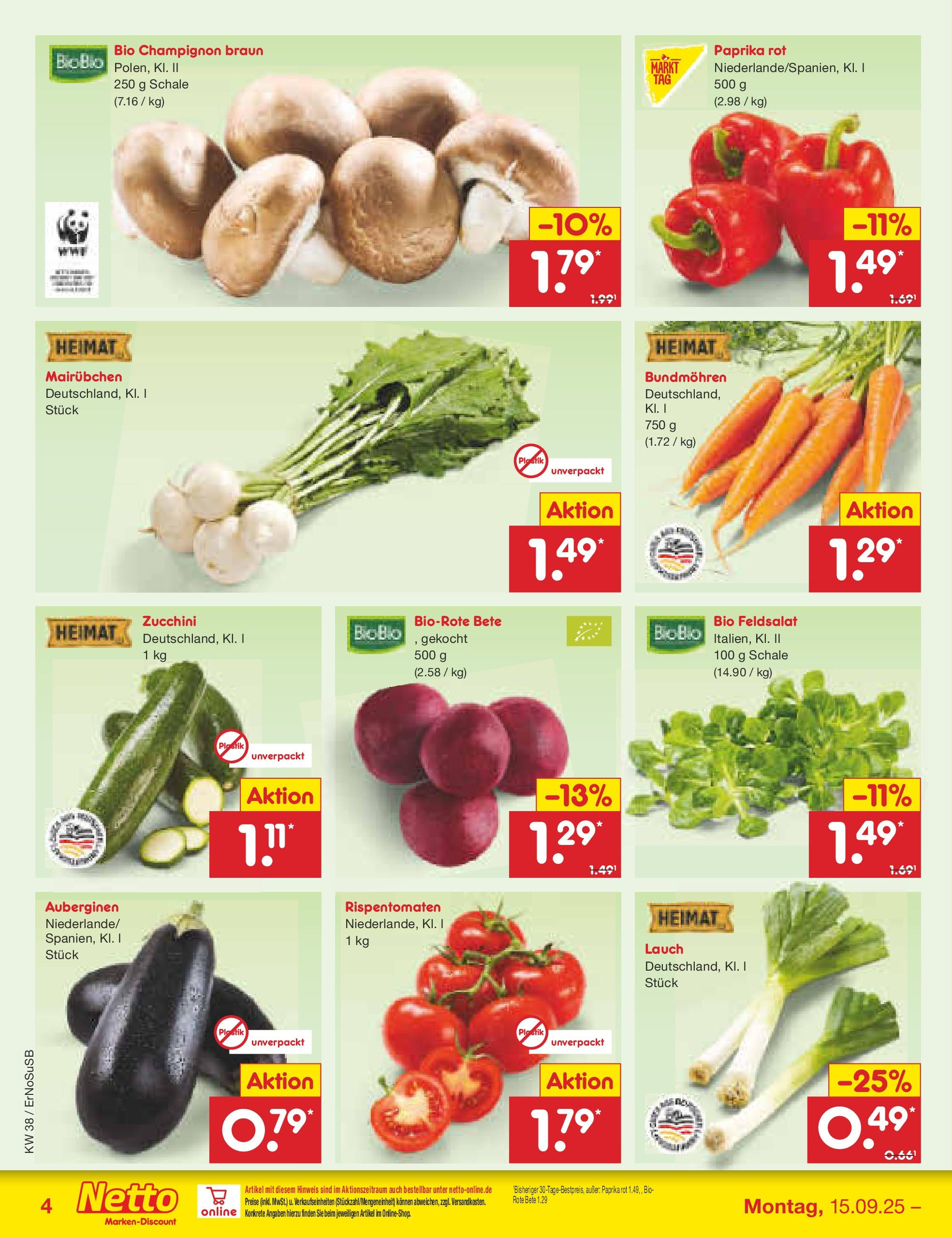 Netto Marken-Discount prospekt Elxleben	 (ab 15.09.2025) » Angebote | Seite: 4 | Produkte: Paprika rot, Paprika, Zucchini