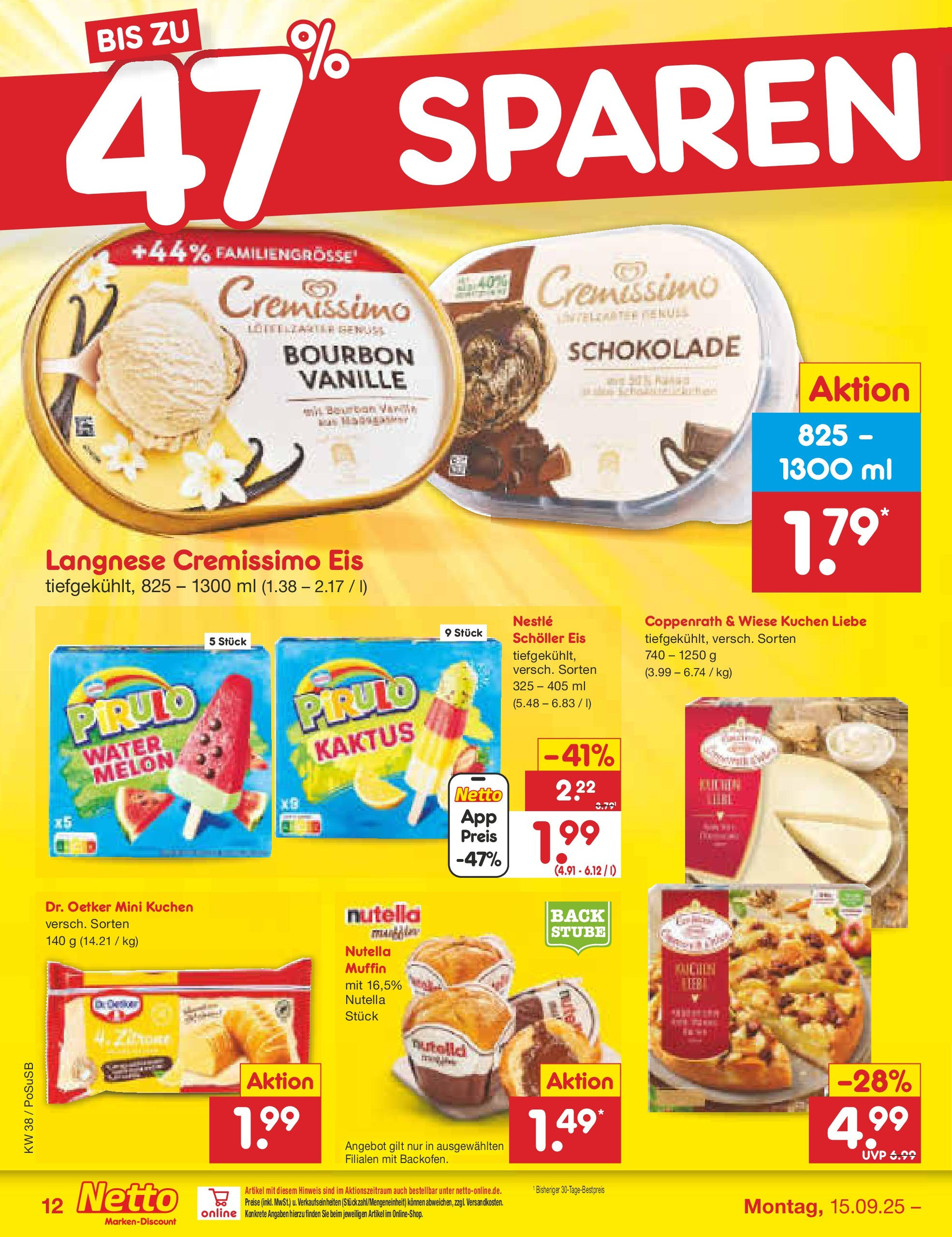 Netto Marken-Discount prospekt Gemmingen (ab 14.09.2025) » Angebote | Seite: 12 | Produkte: Langnese cremissimo, Cremissimo, Nutella, Kuchen Netto Marken-Discount prospekt Gemmingen (ab 14.09.2025) » Angebote | Seite: 12 | Produkte: Langnese cremissimo, Cremissimo, Nutella, Kuchen