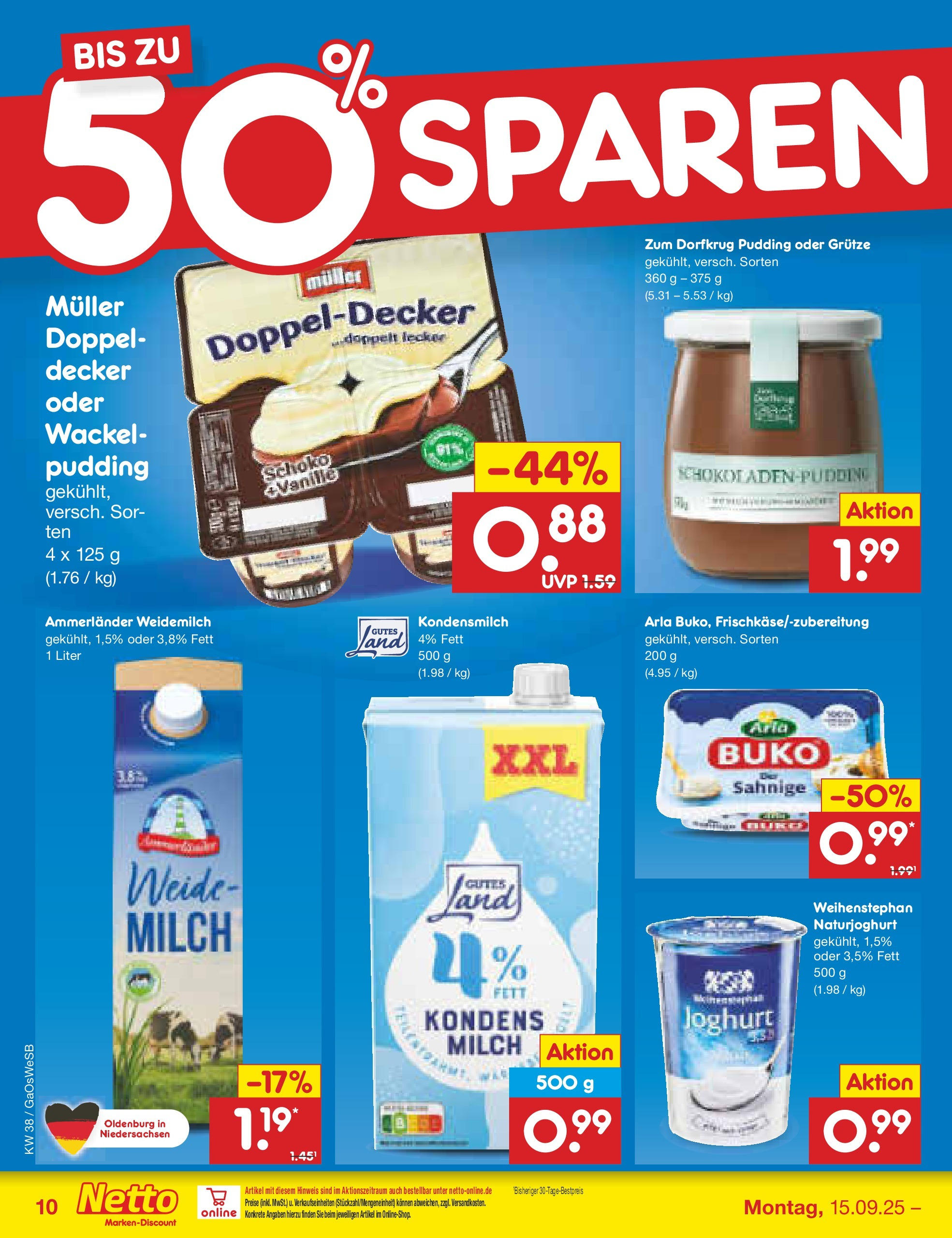 Netto Marken-Discount prospekt Bremen-Lesum	 (ab 15.09.2025) » Angebote | Seite: 10 | Produkte: Milch, Joghurt, Pudding, Arla buko