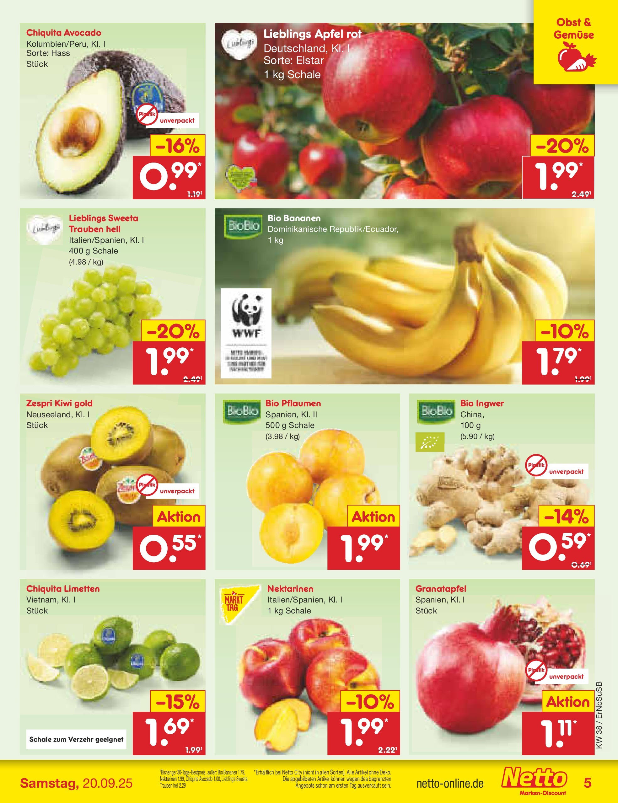 Netto Marken-Discount prospekt Elxleben	 (ab 15.09.2025) » Angebote | Seite: 5 | Produkte: Granatapfel, Pflaumen, Trauben, Äpfel