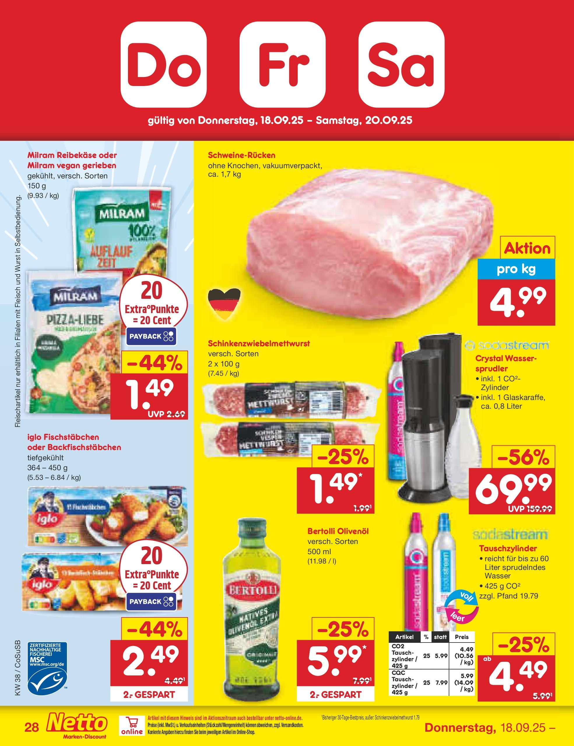 Netto Marken-Discount prospekt Bitterfeld-Wolfen	 (ab 14.09.2025) » Angebote | Seite: 30 | Produkte: Olivenol, Fischstabchen, Wurst, Sodastream