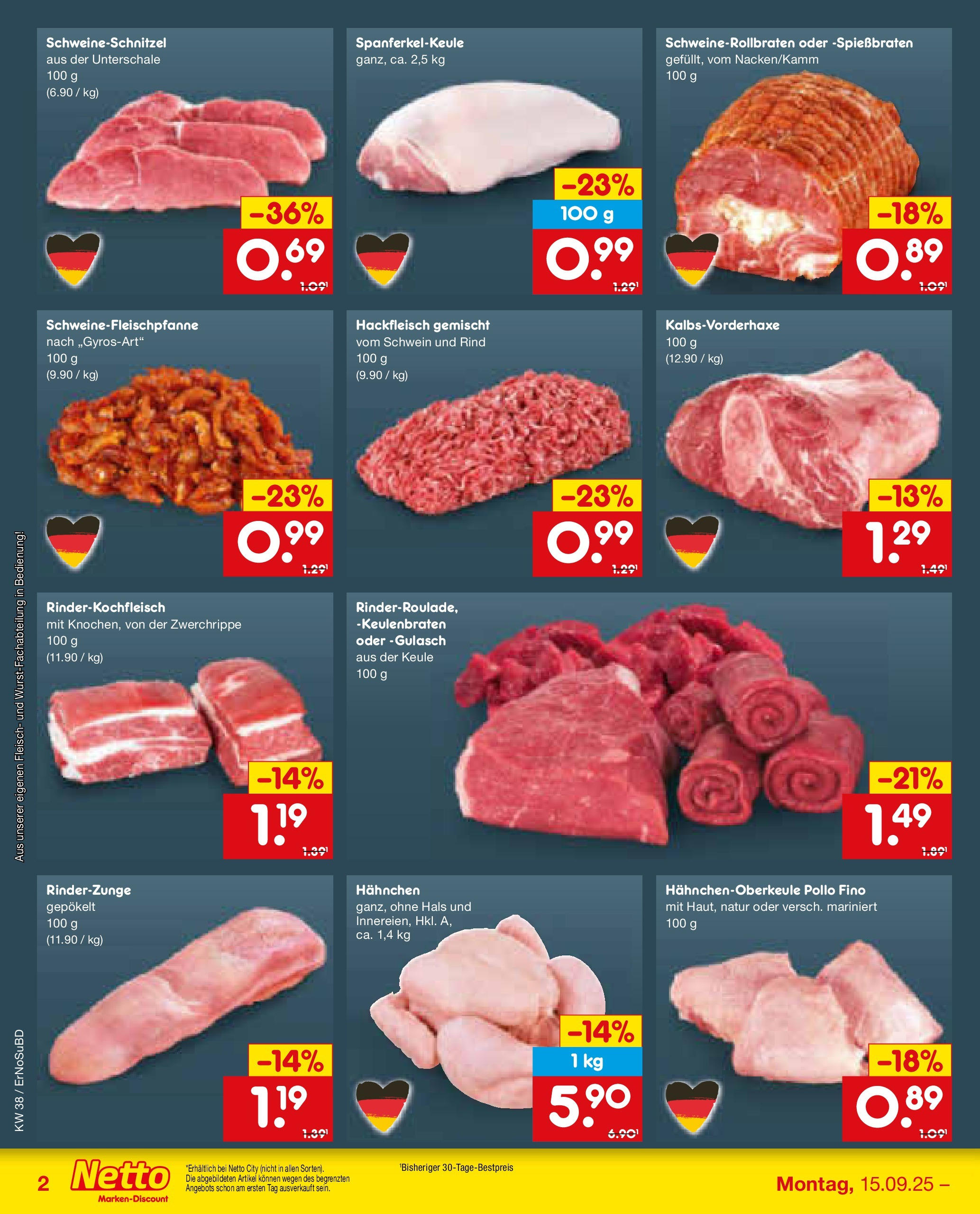 Netto Marken-Discount prospekt Elxleben	 (ab 15.09.2025) » Angebote | Seite: 10 | Produkte: Hahnchen, Gulasch, Fleisch, Hackfleisch