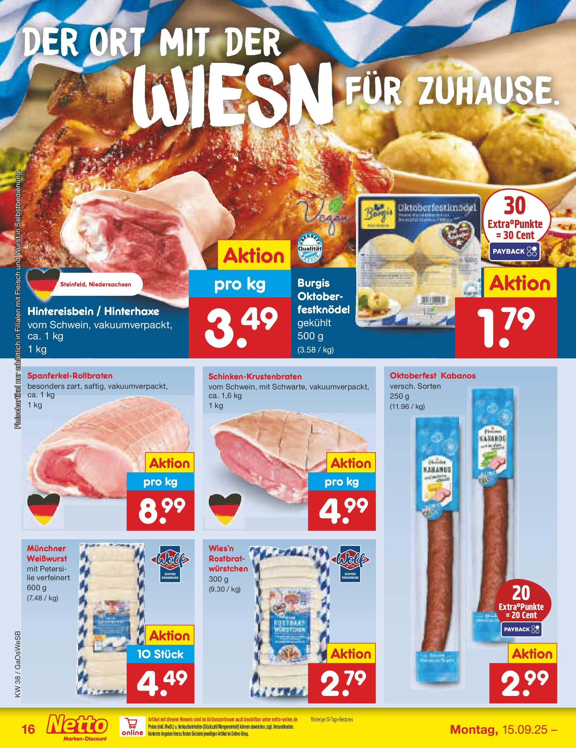 Netto Marken-Discount prospekt Bremen-Lesum	 (ab 15.09.2025) » Angebote | Seite: 16 | Produkte: Weißwurst, Wurst, Fleisch