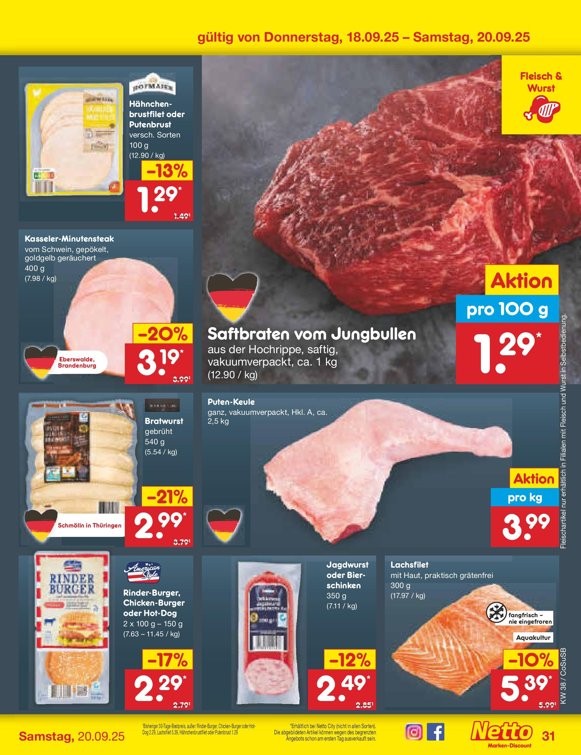 Netto Marken-Discount prospekt Bitterfeld-Wolfen	 (ab 14.09.2025) » Angebote | Seite: 33 | Produkte: Bier, Burger, Schinken, Fleisch