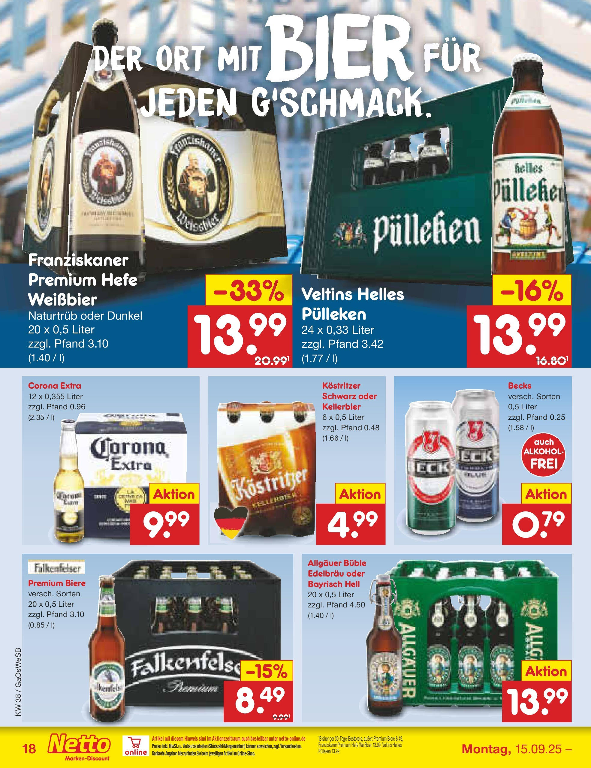 Netto Marken-Discount prospekt Bremen-Lesum	 (ab 15.09.2025) » Angebote | Seite: 18 | Produkte: Franziskaner, Kostritzer, Hefe weissbier, Veltins