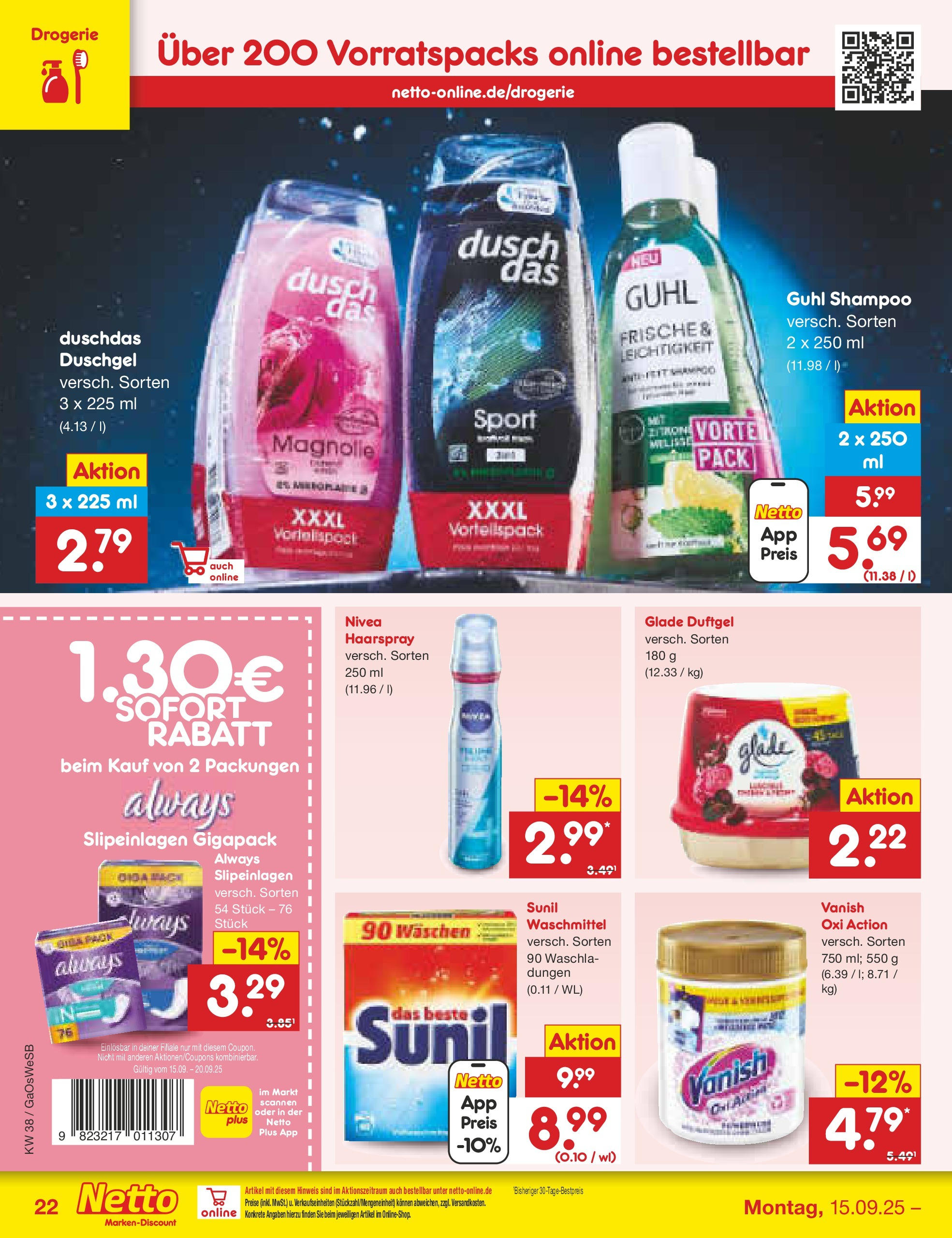 Netto Marken-Discount prospekt Bremen-Lesum	 (ab 15.09.2025) » Angebote | Seite: 24 | Produkte: Shampoo, Haarspray, Duschdas, Waschmittel