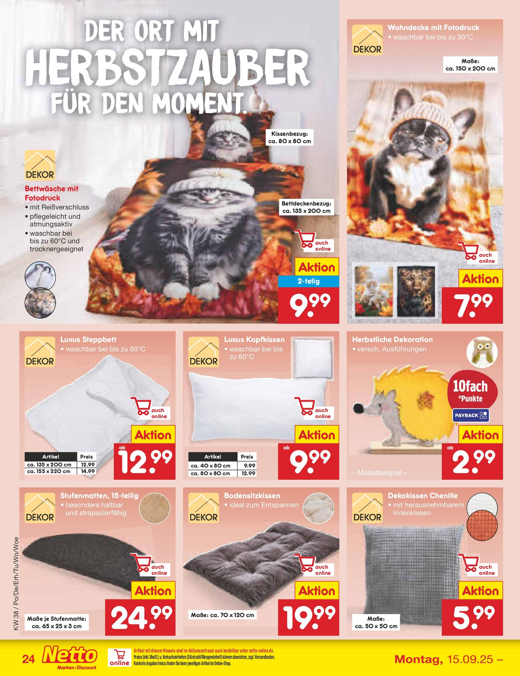 Netto Marken-Discount prospekt München	 (ab 15.09.2025) » Angebote | Seite: 26 | Produkte: Bettwäsche, Kopfkissen, Stufenmatte