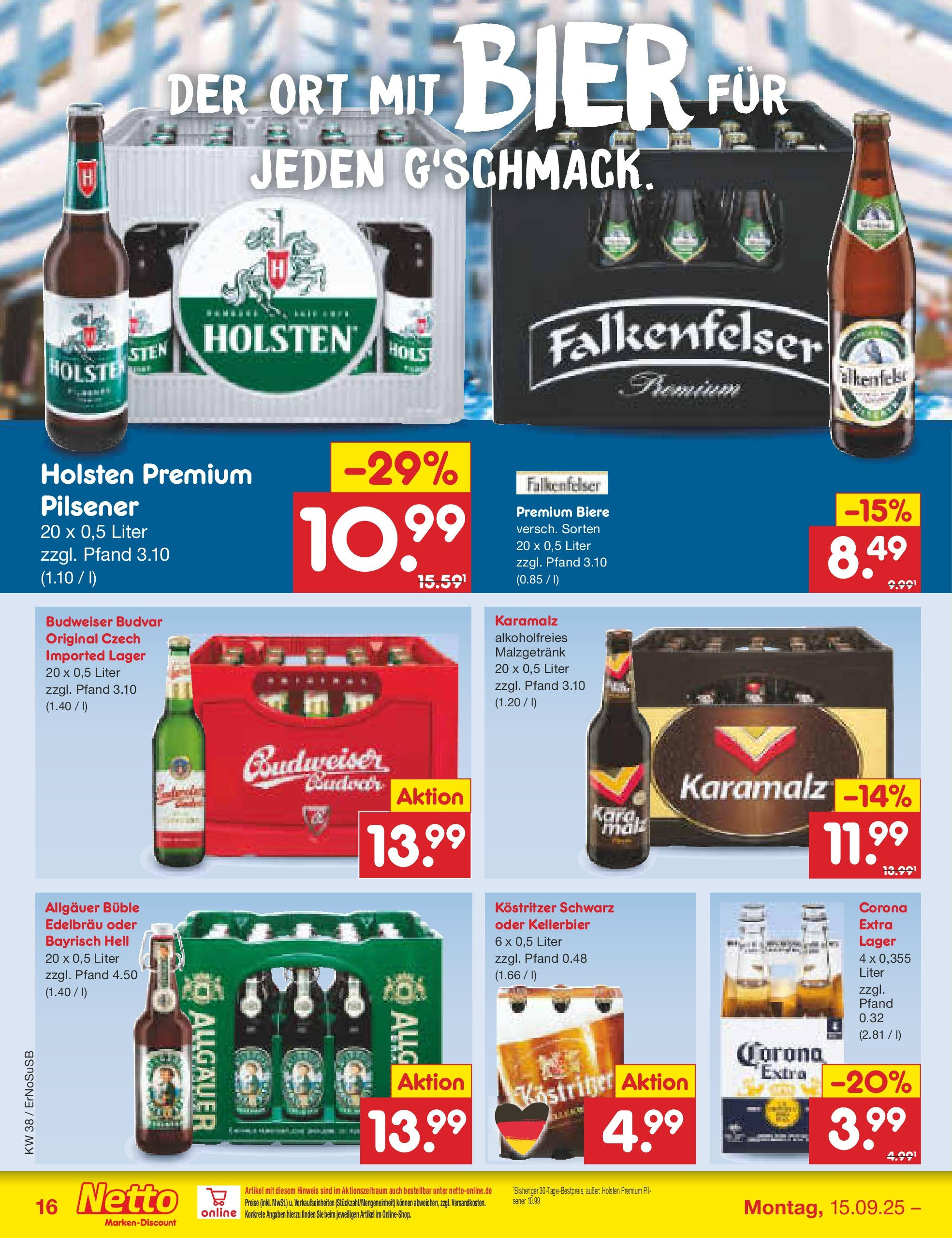 Netto Marken-Discount prospekt Elxleben	 (ab 15.09.2025) » Angebote | Seite: 20 | Produkte: Kostritzer, Bier, Holsten, Budweiser