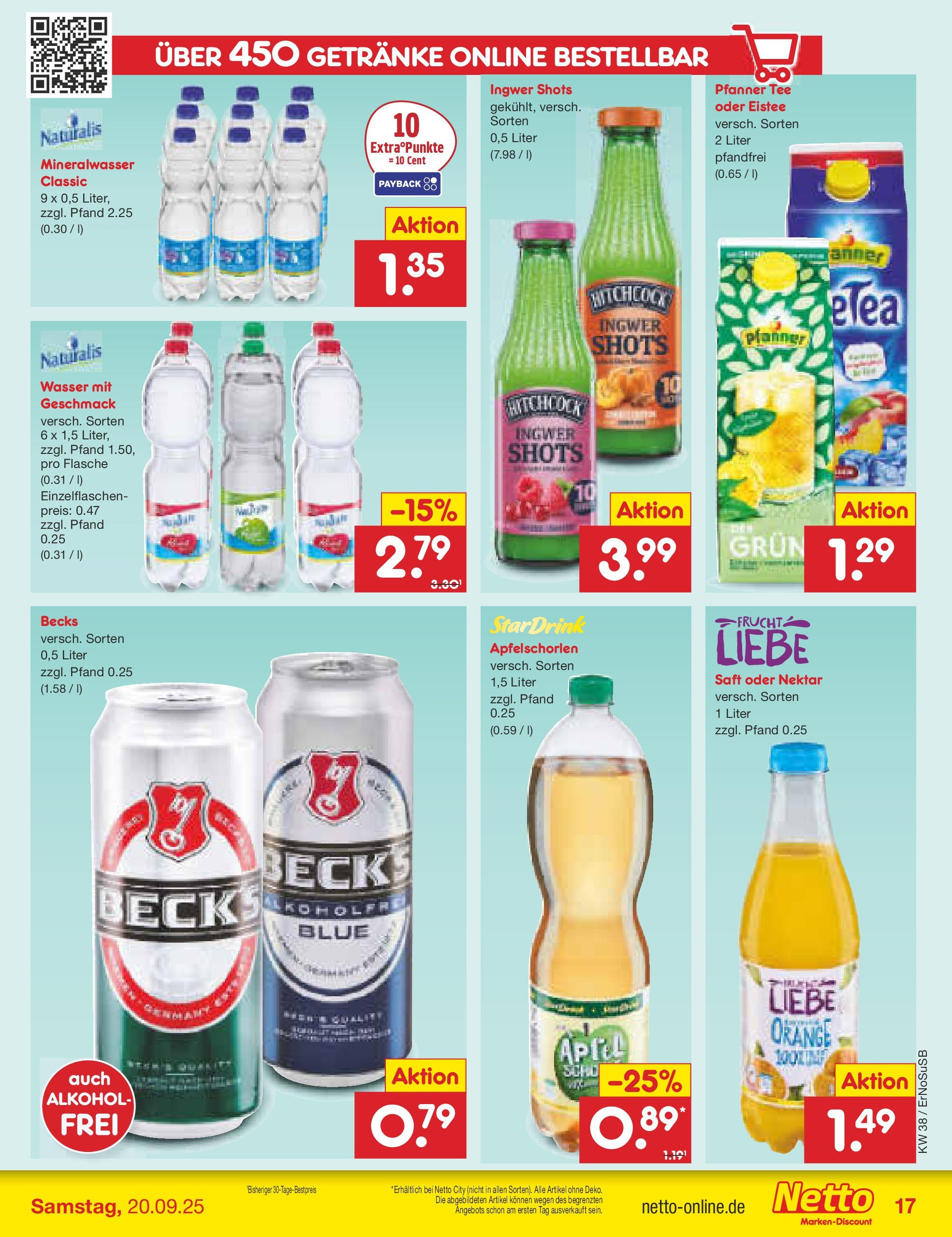 Netto Marken-Discount prospekt Elxleben	 (ab 15.09.2025) » Angebote | Seite: 21 | Produkte: Mineralwasser, Wasser, Saft, Tee