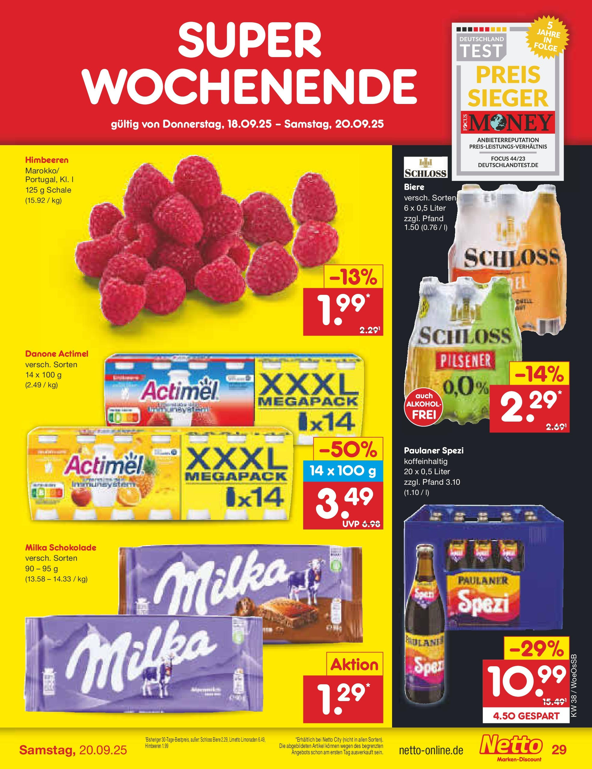 Netto Marken-Discount prospekt Gemmingen (ab 14.09.2025) » Angebote | Seite: 33 | Produkte: Himbeeren, Paulaner spezi, Milka, Paulaner Netto Marken-Discount prospekt Gemmingen (ab 14.09.2025) » Angebote | Seite: 33 | Produkte: Himbeeren, Paulaner spezi, Milka, Paulaner