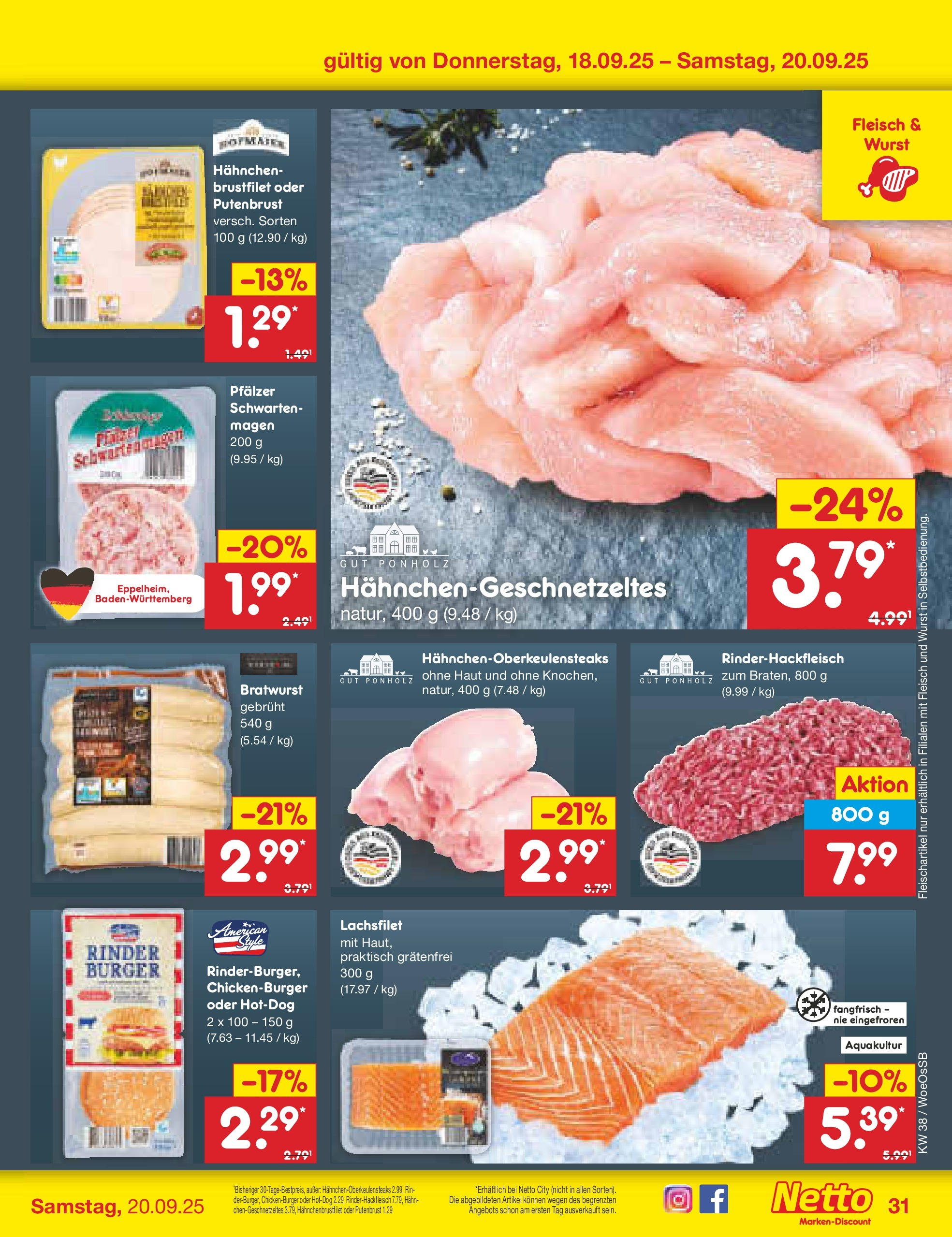 Netto Marken-Discount prospekt Gemmingen (ab 14.09.2025) » Angebote | Seite: 35 | Produkte: Hahnchen, Bratwurst, Wurst, Fleisch Netto Marken-Discount prospekt Gemmingen (ab 14.09.2025) » Angebote | Seite: 35 | Produkte: Hahnchen, Bratwurst, Wurst, Fleisch