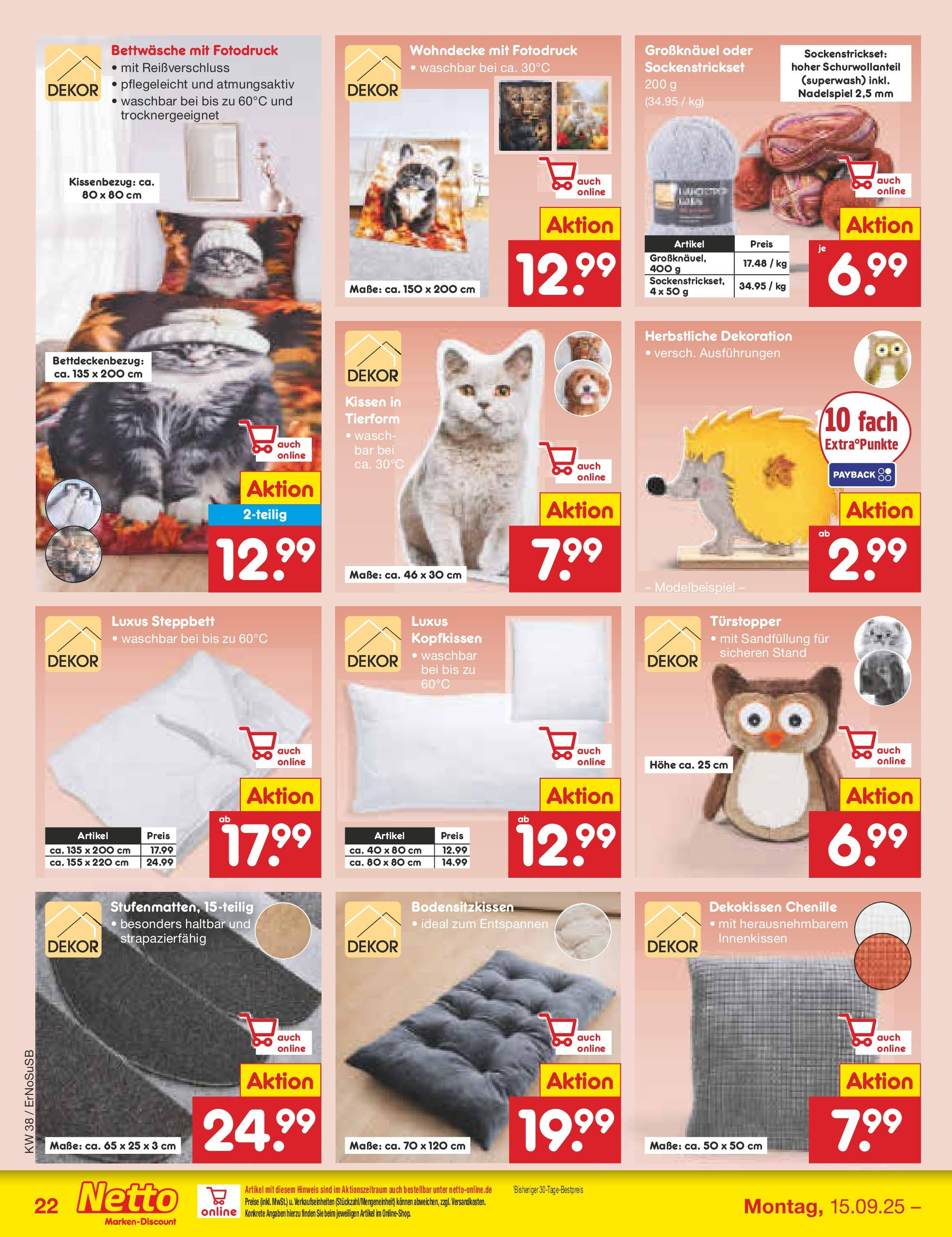 Netto Marken-Discount prospekt Elxleben	 (ab 15.09.2025) » Angebote | Seite: 28 | Produkte: Kissen, Bettwäsche, Kopfkissen