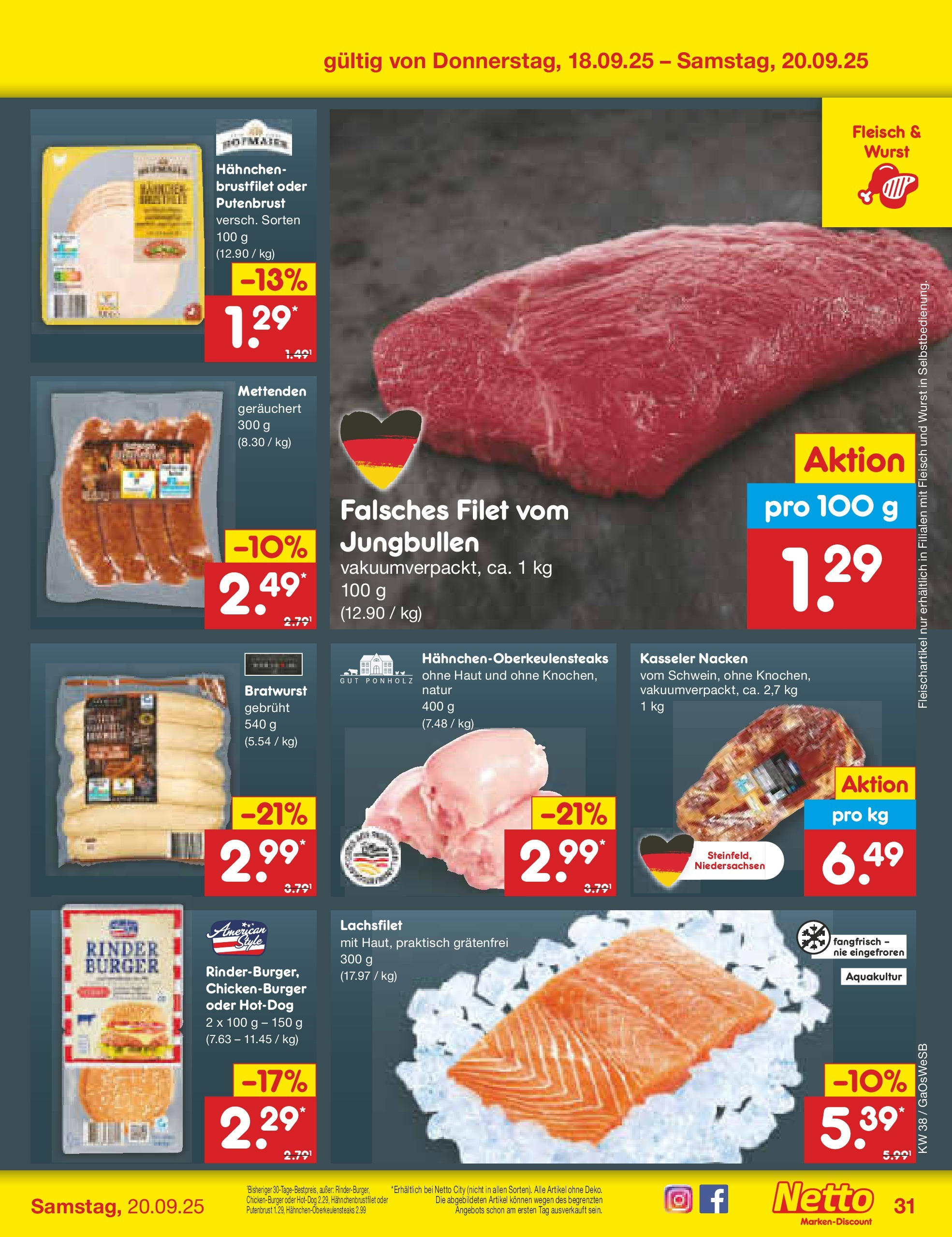 Netto Marken-Discount prospekt Bremen-Lesum	 (ab 15.09.2025) » Angebote | Seite: 35 | Produkte: Hahnchen, Bratwurst, Kasseler nacken, Wurst